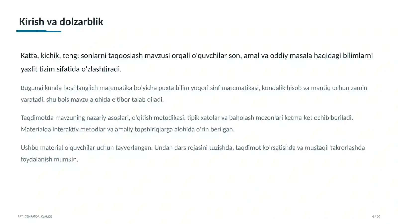 Katta, kichik, teng: sonlarni taqqoslash (1-sinf) 4