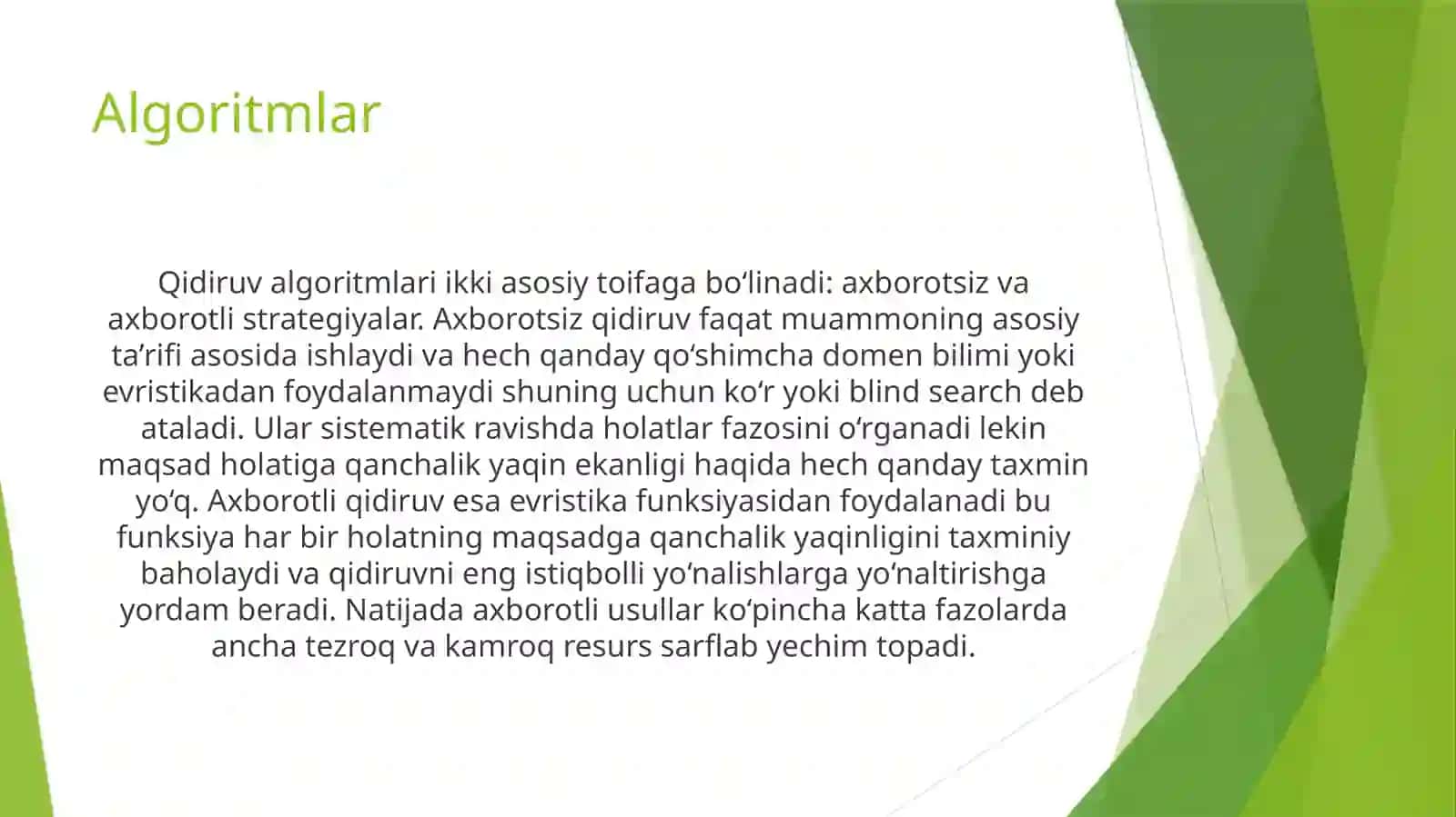 Axborotli va axborotsiz qidiruv algoritmlari 4