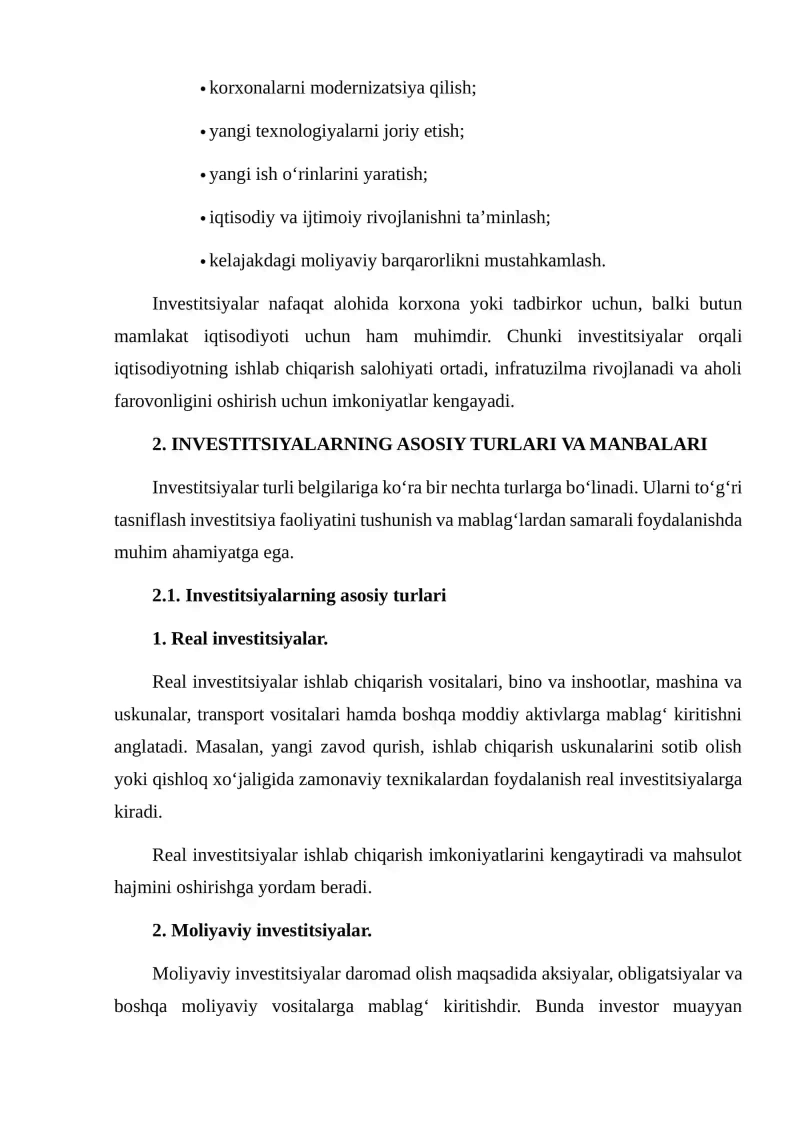 INVESTITSIYA TUSHUNCHASI, MOHIYATI VA IQTISODIY AHAMIYATI 4