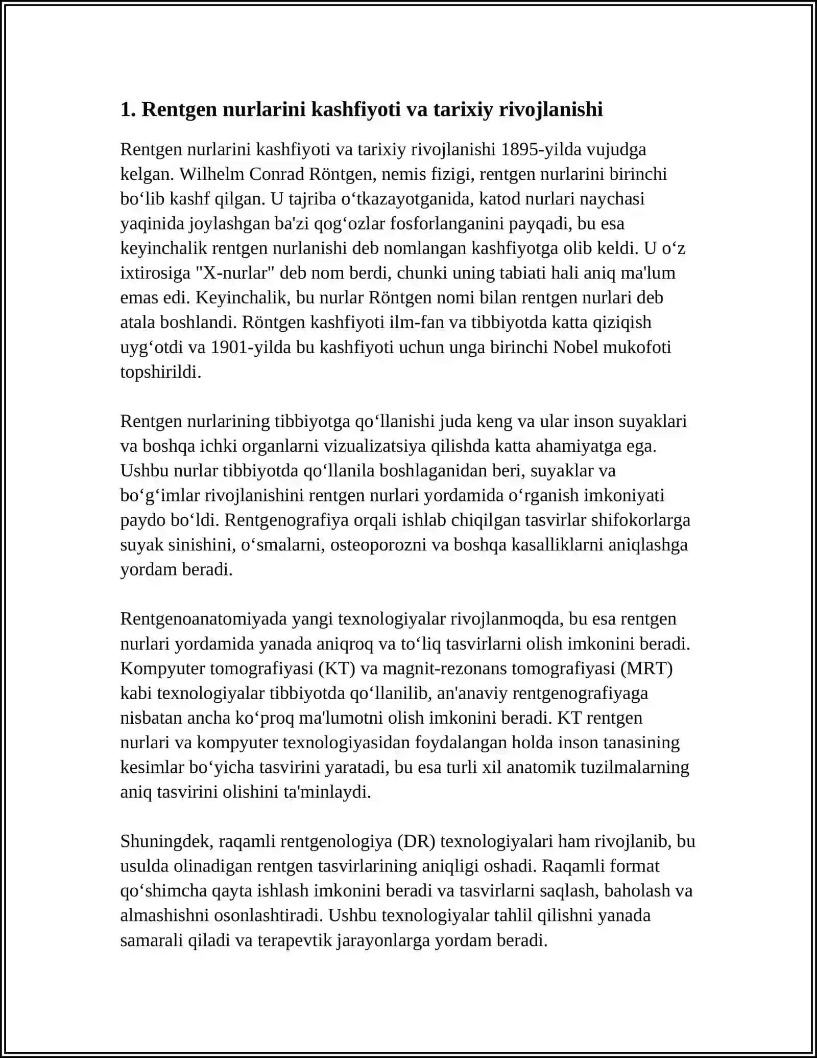 RENTGEN NURLARINI O'RGANISH TARIXI 4