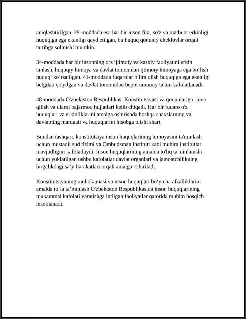 O'ZBEKISTONDA INSON HUQUQLARI VA ERKINLIKLARI KAFOLATINING YARATILISHI 4