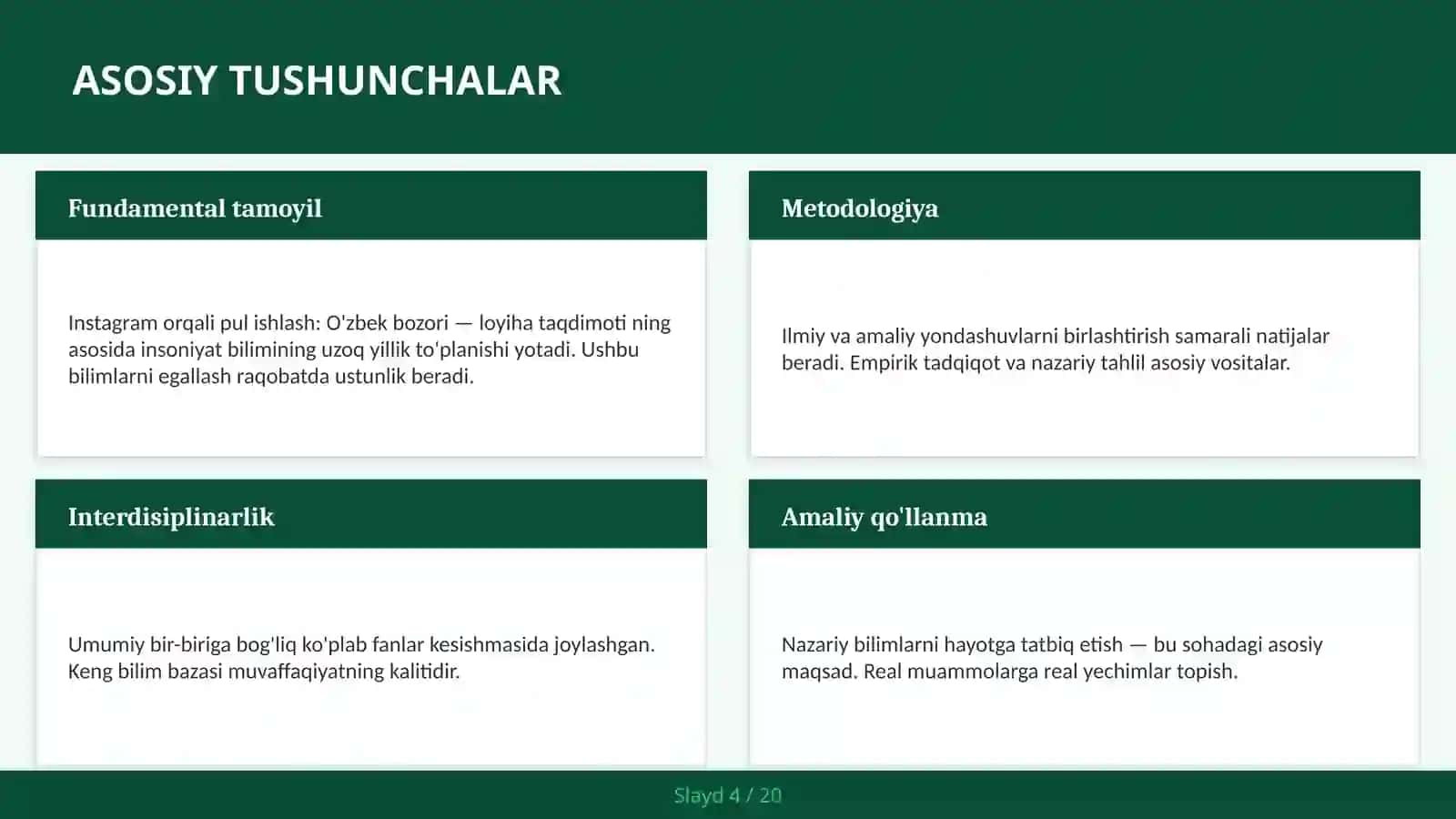 Instagram orqali pul ishlash: O'zbek bozori — loyiha taqdimoti 4