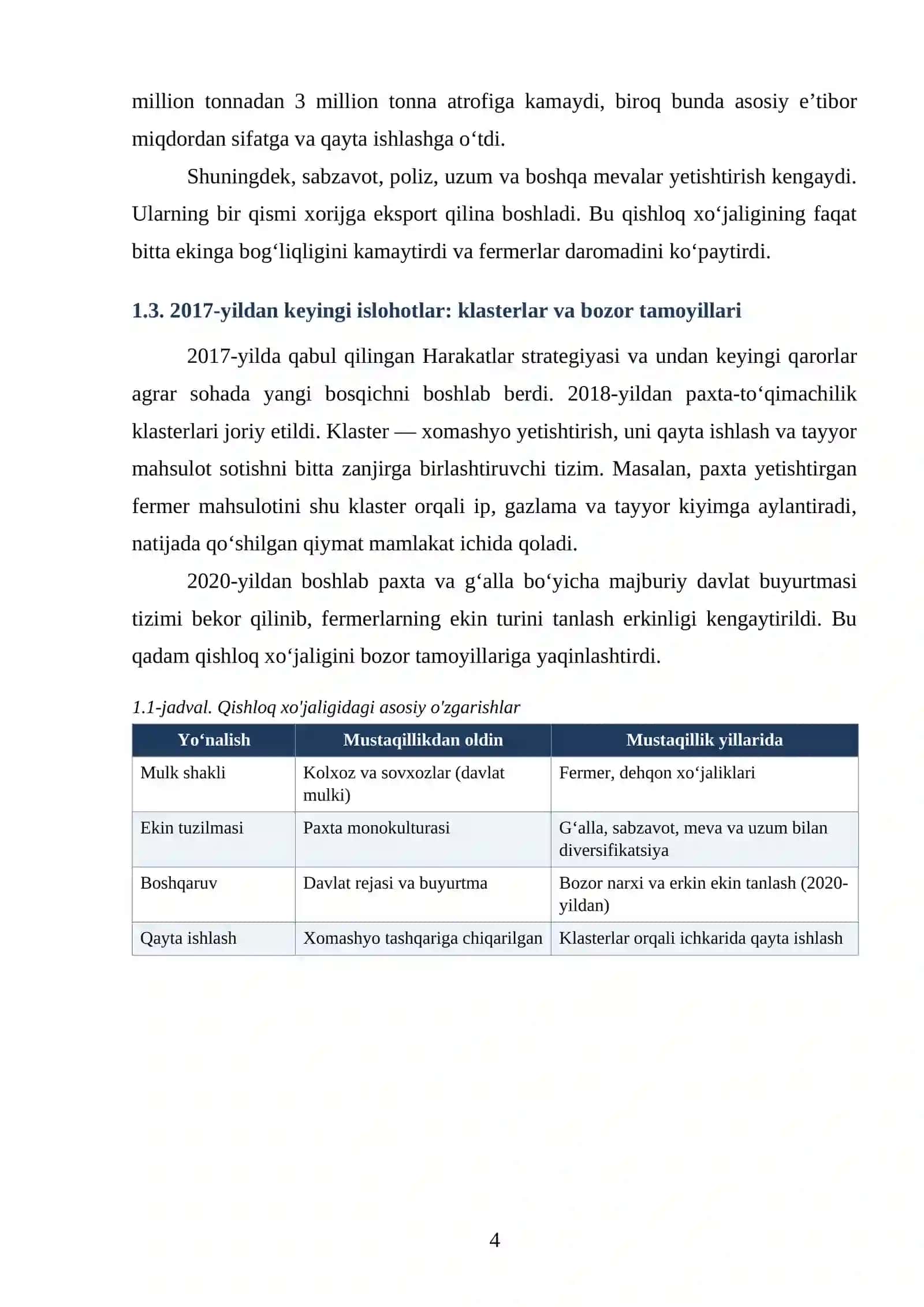 MUSTAQILLIK YILLARIDA QISHLOQ XO‘JALIGI VA SANOAT SOHASIDAGI O‘ZGARISHLAR 4