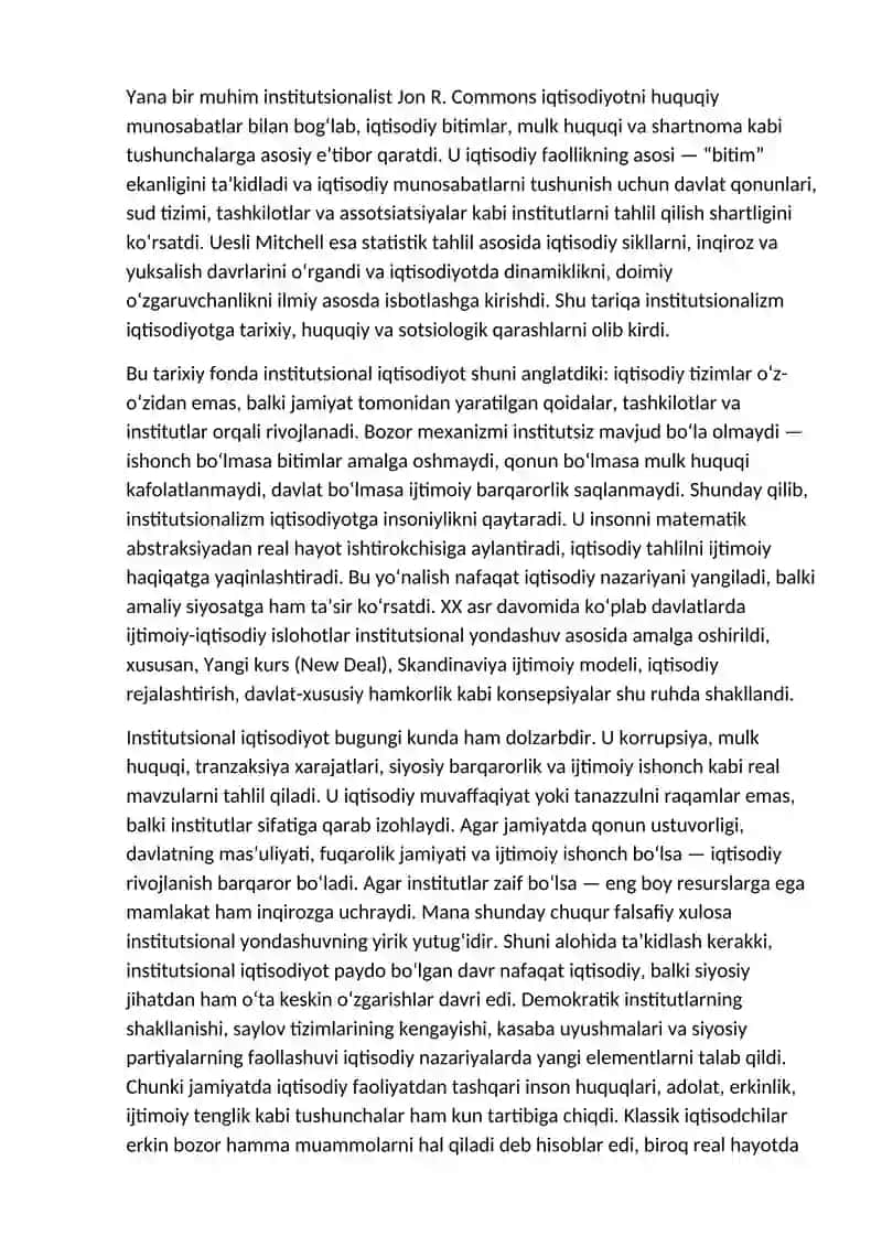 Institutsional iqtisodiyot fanining paydo boʻlishi predmeti va rivojlanishi 4