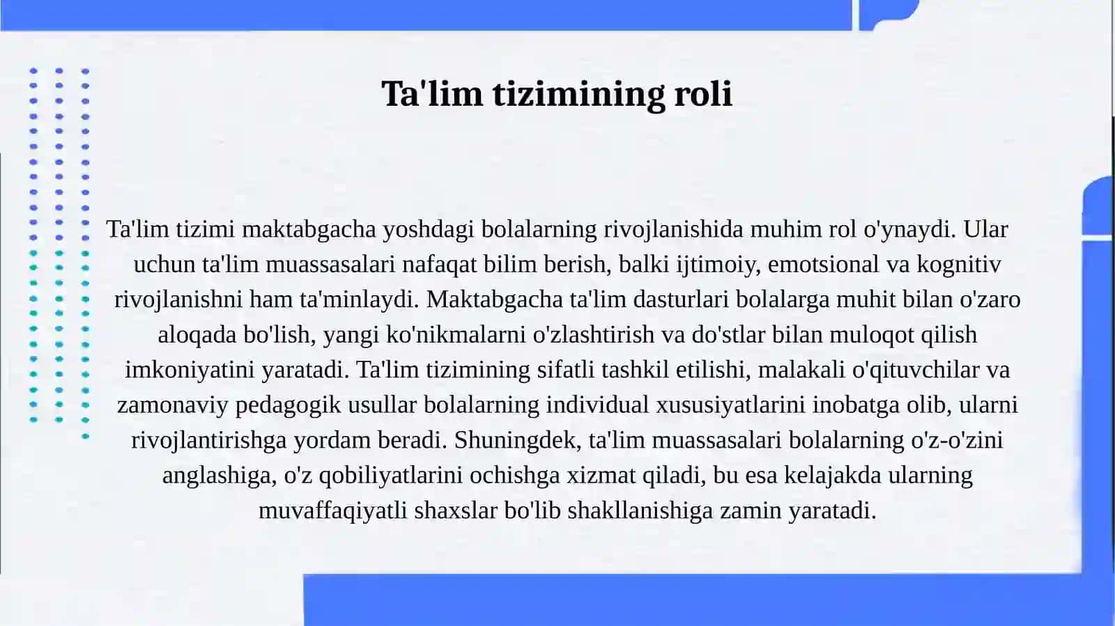 Maktabgacha yoshdagi bolaning rivojlanishiga tа’sir ko‘rsatuvchi faktorlar. 4