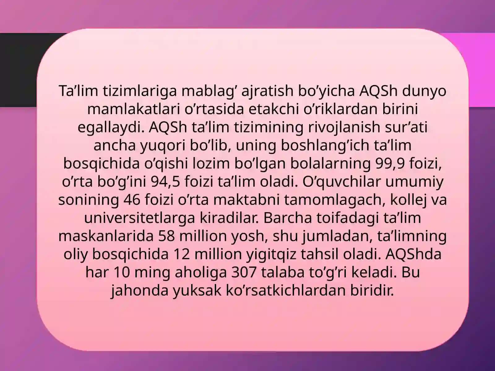 Amerika qo'shmashstatlarida ta'lim tizimlari 4