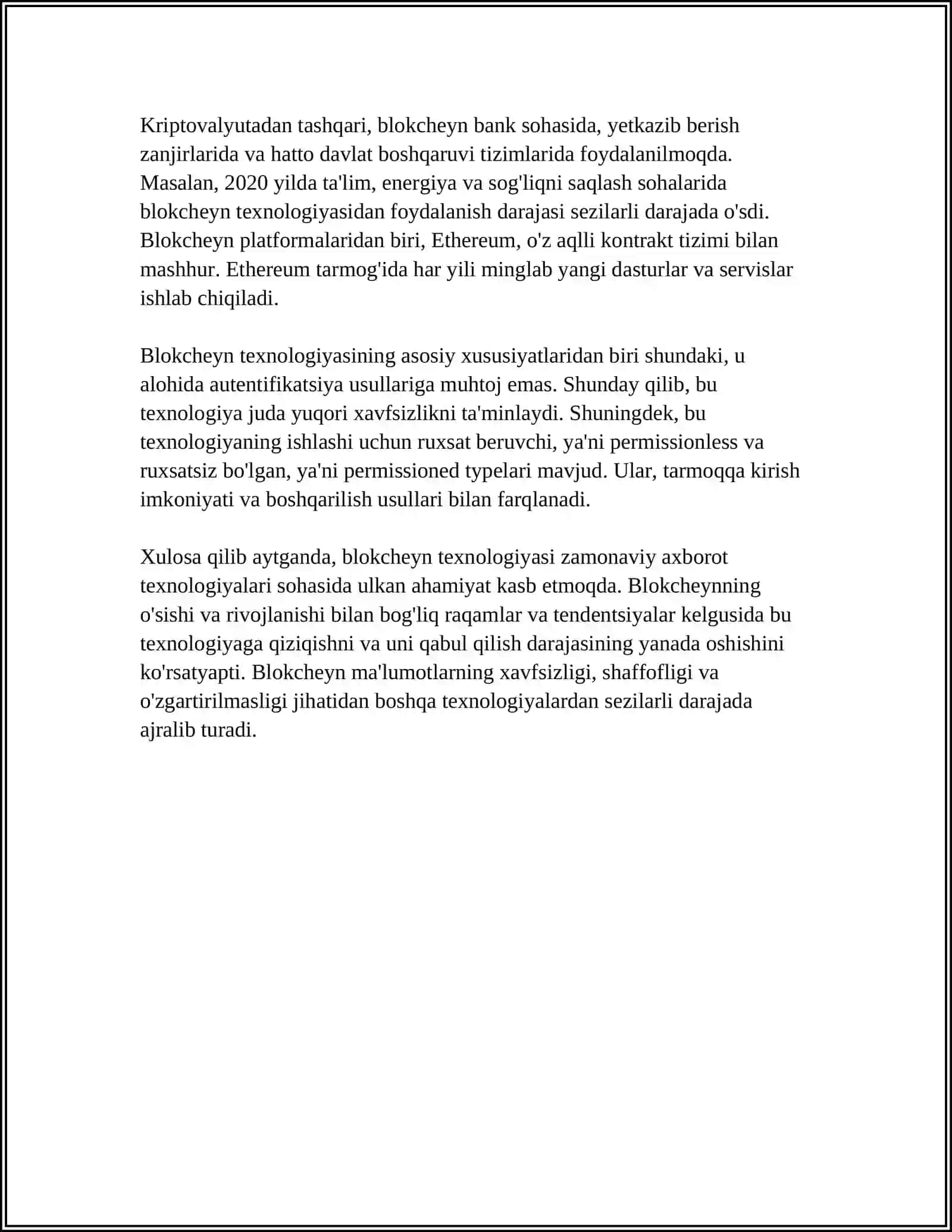 BLOKCHEIN TEXNOLOGIYASI VA UNING XAVFSIZLIKDAGI O'RNI 4