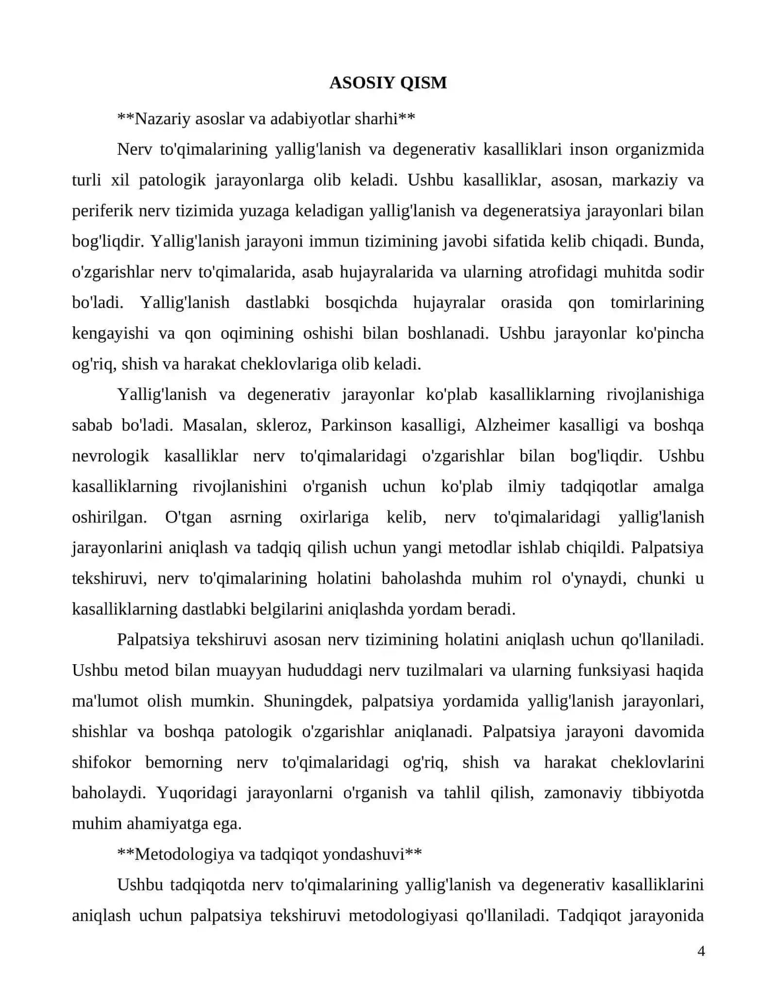 Ushbu maqolada nerv to'qimalarining yallig'lanish va degenerativ kasalliklarini palpatsiya yordamida aniqlash usullari 4
