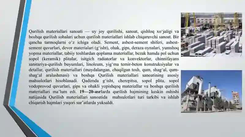Qurilish materiallari va buyumlari ishlab chiqarishda, O'zbekiston xom ashyo bazasining hududlar kesimida joylashuvi 4