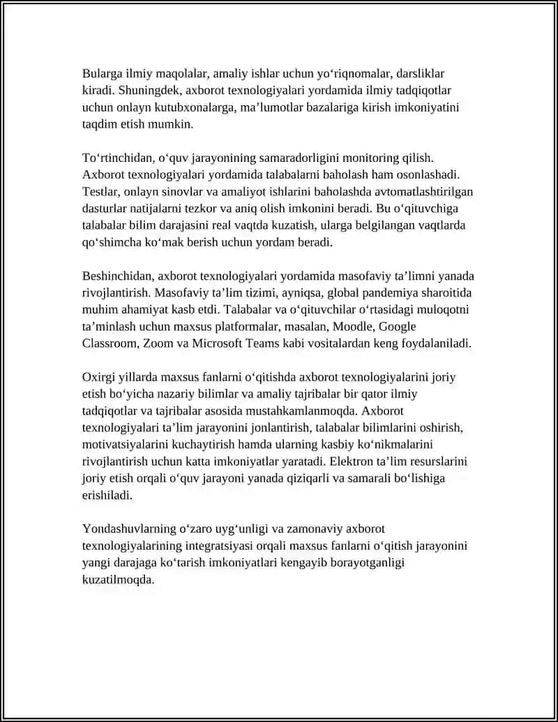 MAXSUS FANLARNI OʻQITISHDA AXBOROT TEXNALOGIYALARNI Foydalanishning Nazariy Asoslari 4