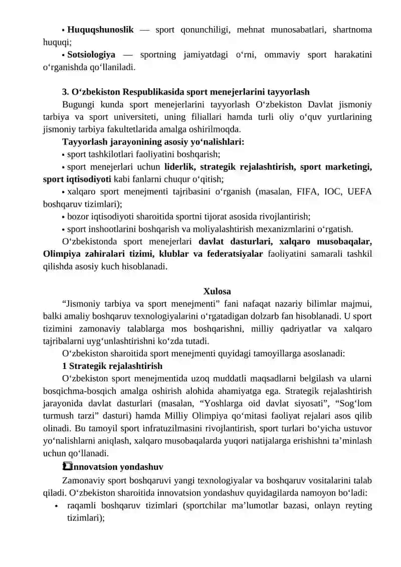 Jismoniy tarbiya va sport menejmenti faniga kirish. Jismoniy tarbiya va sportni boshqarishning nazariy asoslari 4