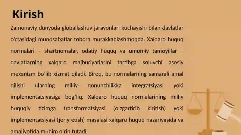 XALQARO HUQUQ NORMALARINING MILLIY QONUNCHILIKKA TRANSFORMATSIYASI VA IMPLEMENTATSIYASI 4