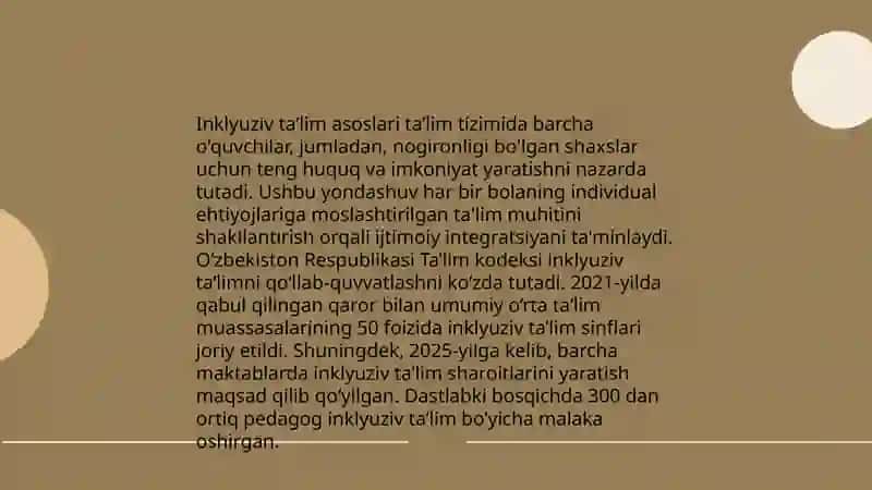Alohida taʼlim ehtiyojlariga ega bolalarni inklyuziv taʼlim sharoitlarida oʻqitish va tarbiyalashni tashkil etish 4