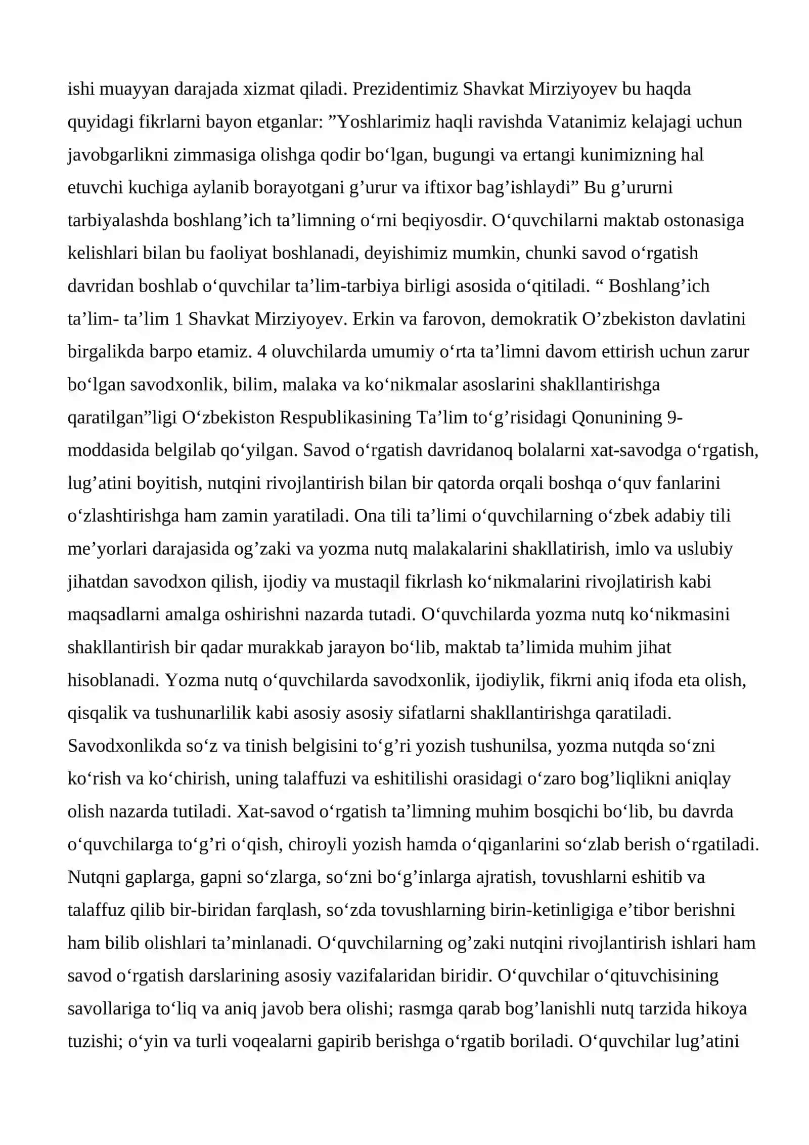 BOSHLANG’ICH SINFLARDA ONA TILI DARSLARIGA QO’YILADIGAN TALABLAR 2026 YIL 4