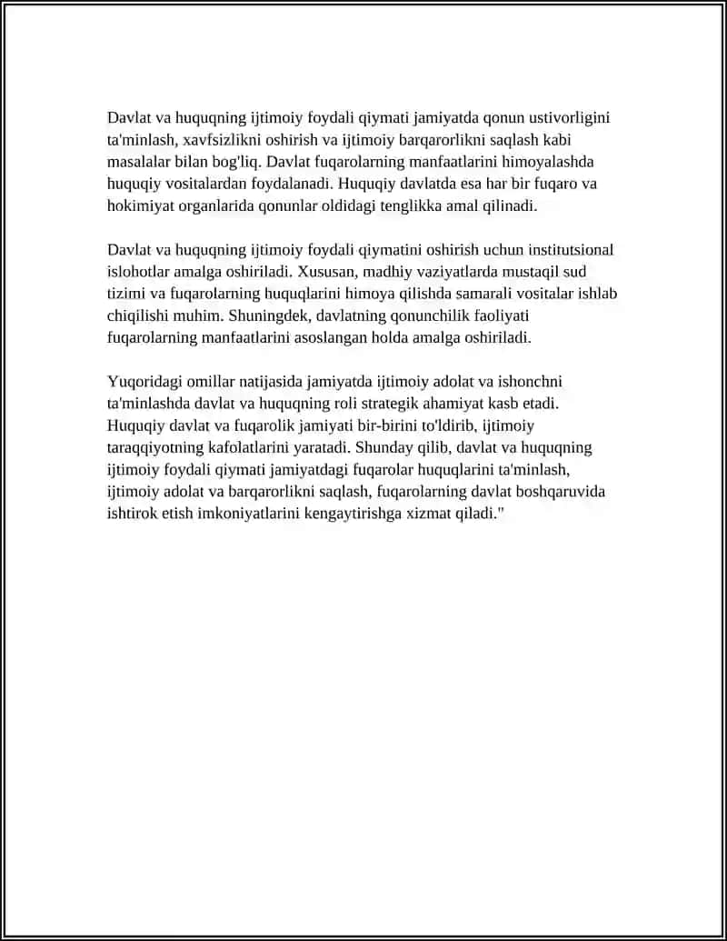 DAVLAT VA HUQUQNING IJTIMOIY FOYDALI QIYMATINI HUQUQIY DAVLAT VA FUQAROLIK JAMIYATI KONSEPSIYASI MISOLIDA TAHLIL QILISH 4