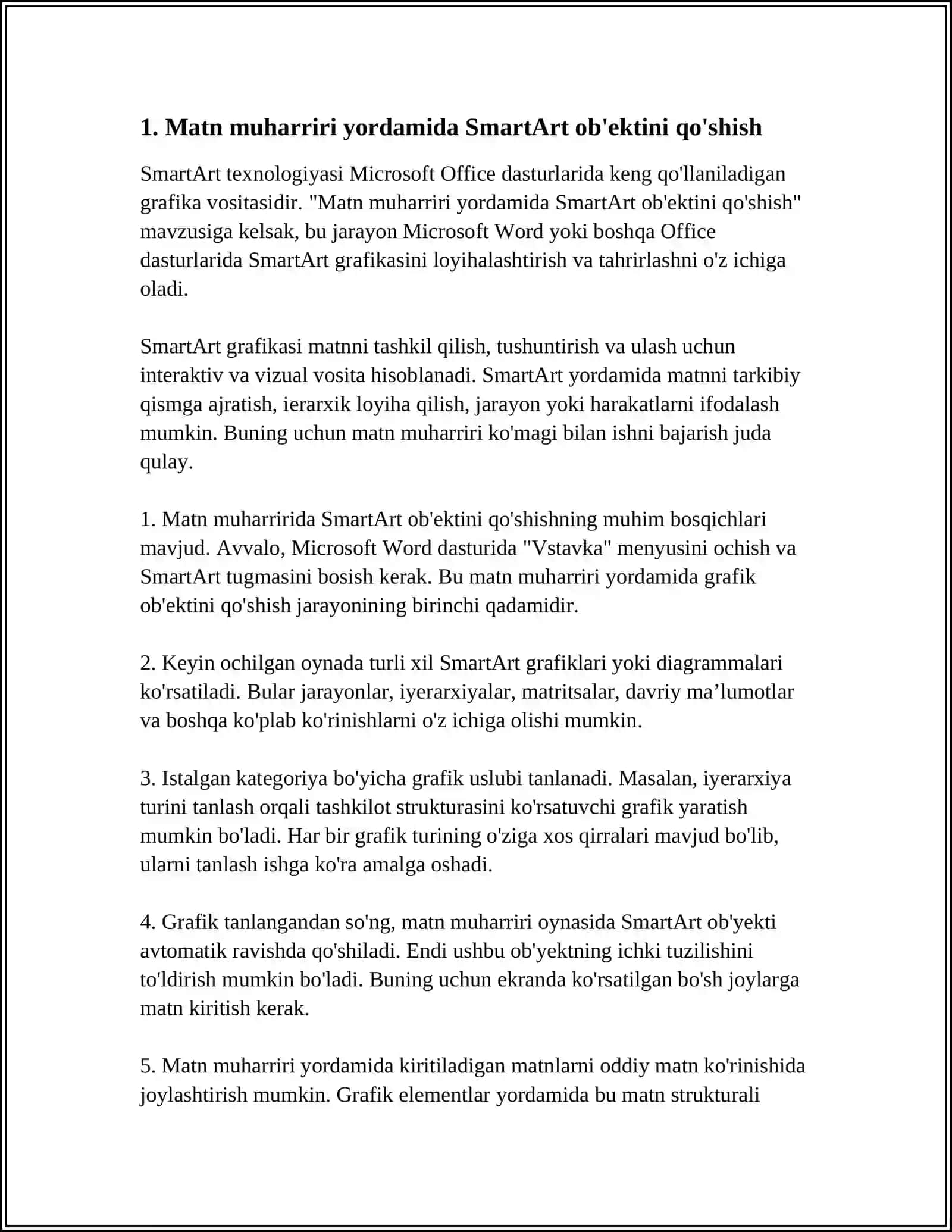 MATN MUHARRIRI YORDAMIDA GRAFIK OB'EKTLAR BILAN ISHLASH SMART ART OBEKTI 4