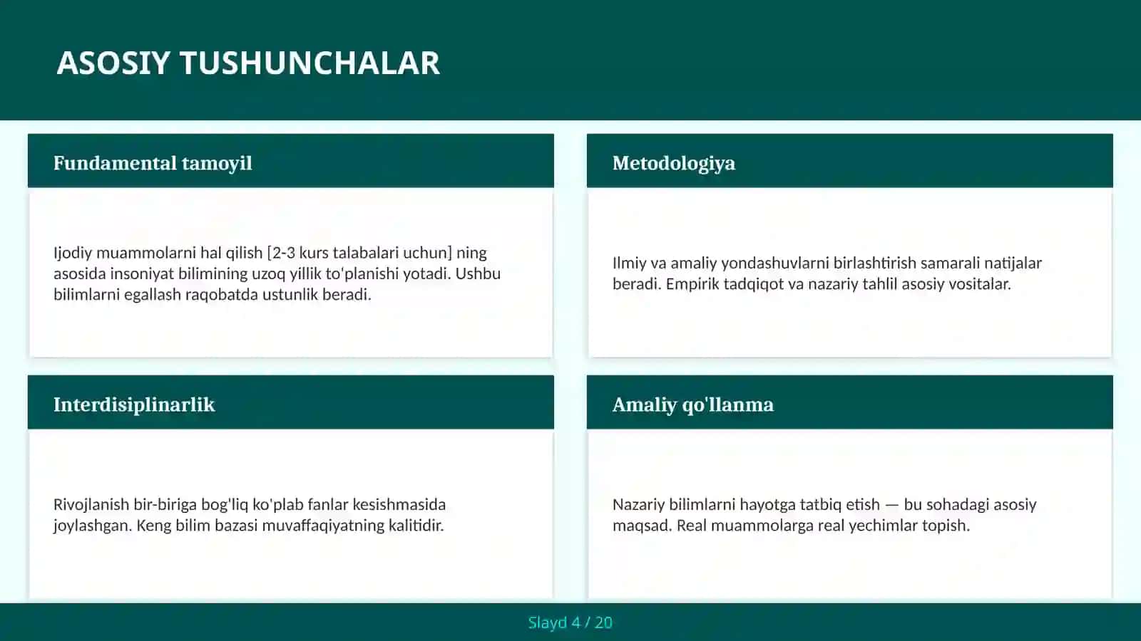 Ijodiy muammolarni hal qilish [2-3 kurs talabalari uchun] 4