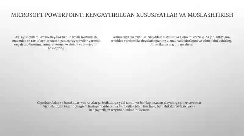 Taqdimot Slaydlarini Yaratish Uchun Mos Dastur Imkoniyatlaridan Foydalanish 4