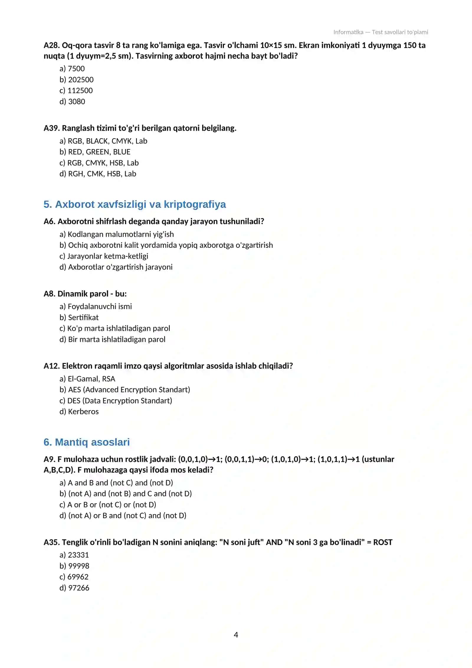 Attestatsiya test informatika 4