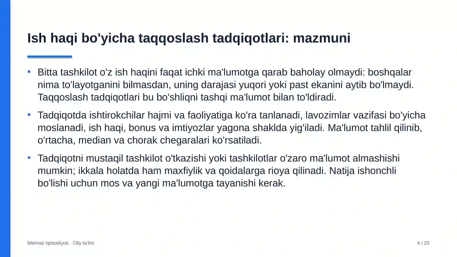 Mehnat iqtisodiyoti · Oliy ta'lim 4