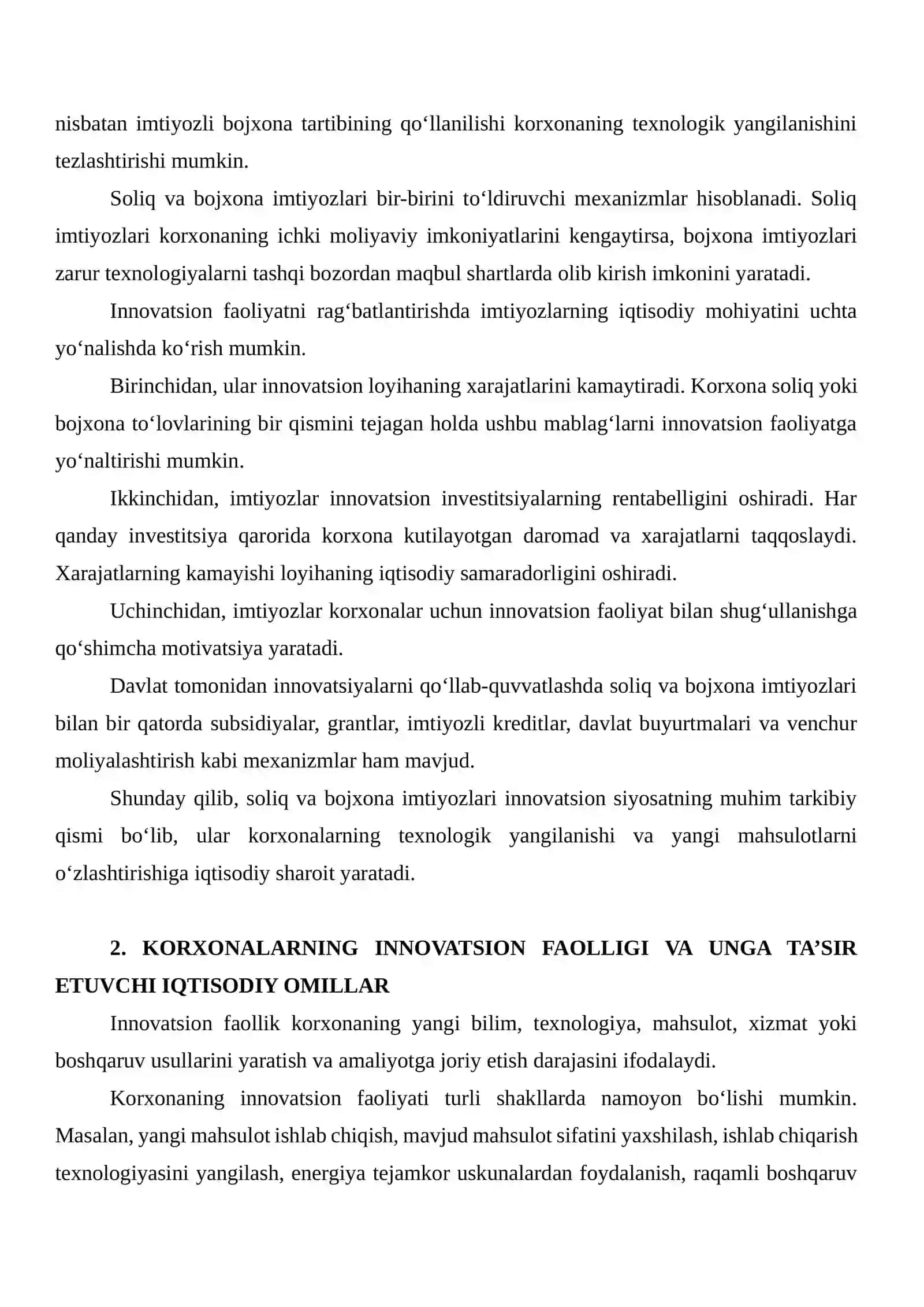SOLIQ VA BOJXONA IMTIYOZLARINING KORXONALAR INNOVATSION FAOLLIGIGA TA’SIRI 4