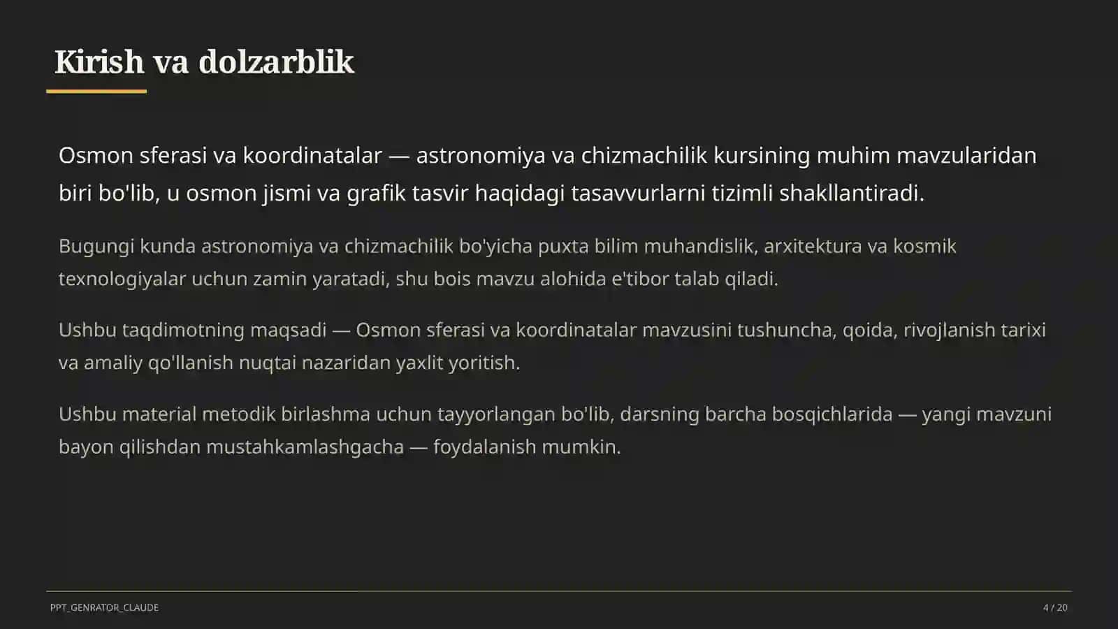 Osmon sferasi va koordinatalar (10-sinf) 4