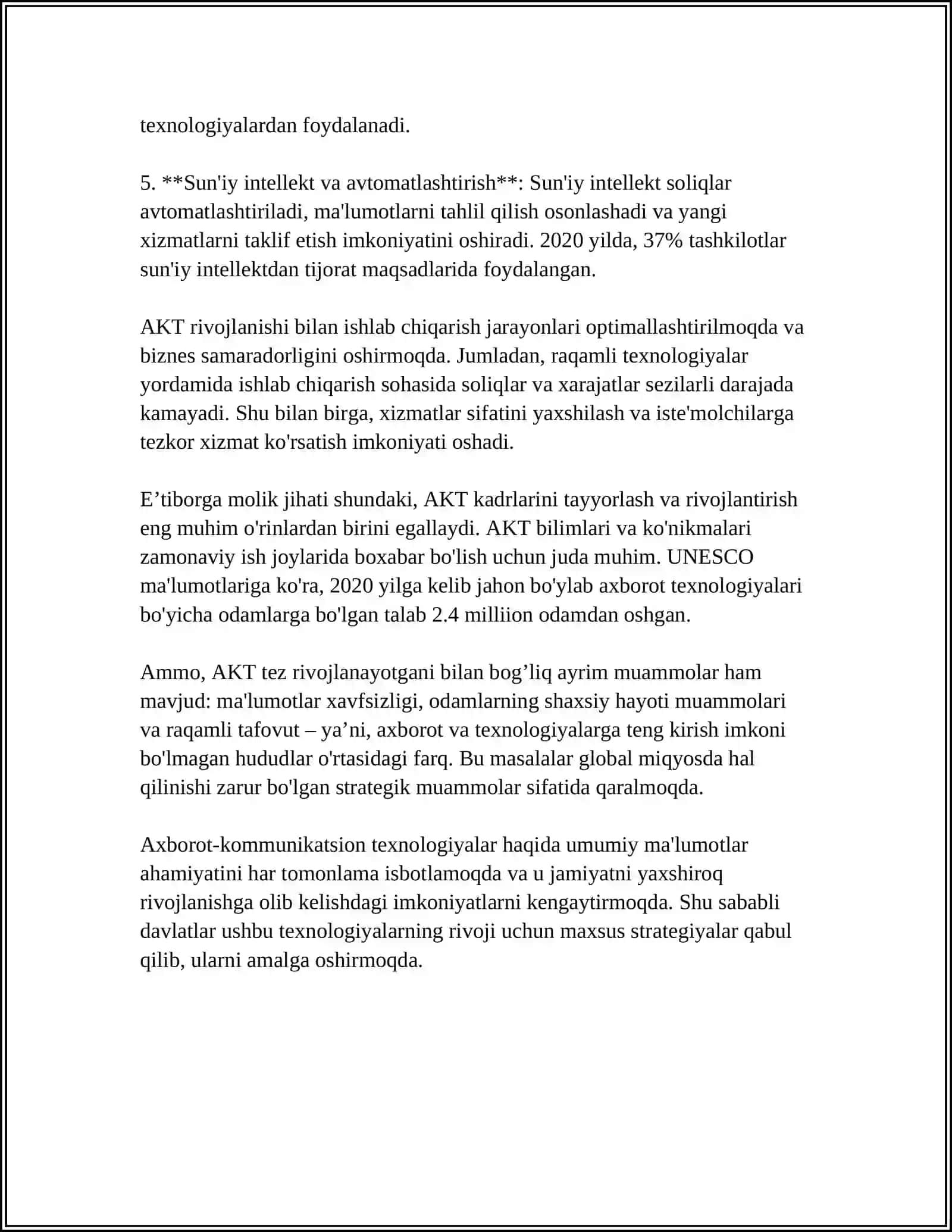 MUSTAQIL ISH Mavzu: INFORMATSION-KOMMUNIKATSION TEXNALOGIYALARNING DASTURIY TAMINOTI 4