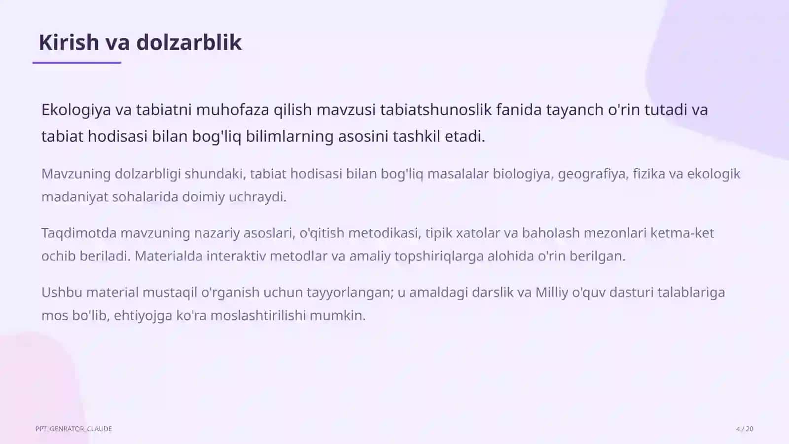 Ekologiya va tabiatni muhofaza qilish (4-sinf) 4