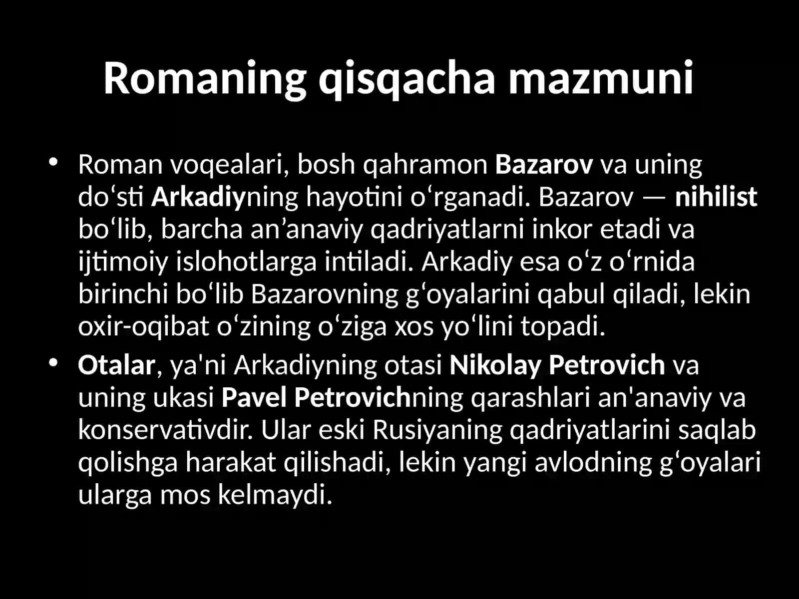 Turgenevning “Otalar va bolalar” romanida avlodlar o‘rtasida tafovut 4