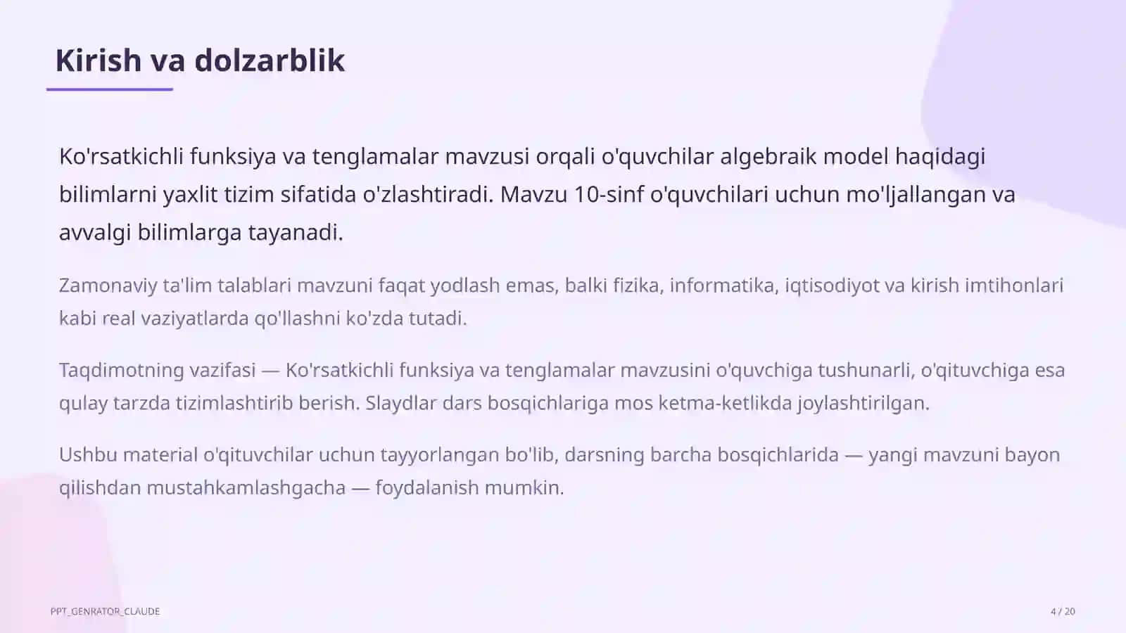 Ko'rsatkichli funksiya va tenglamalar (10-sinf) 4