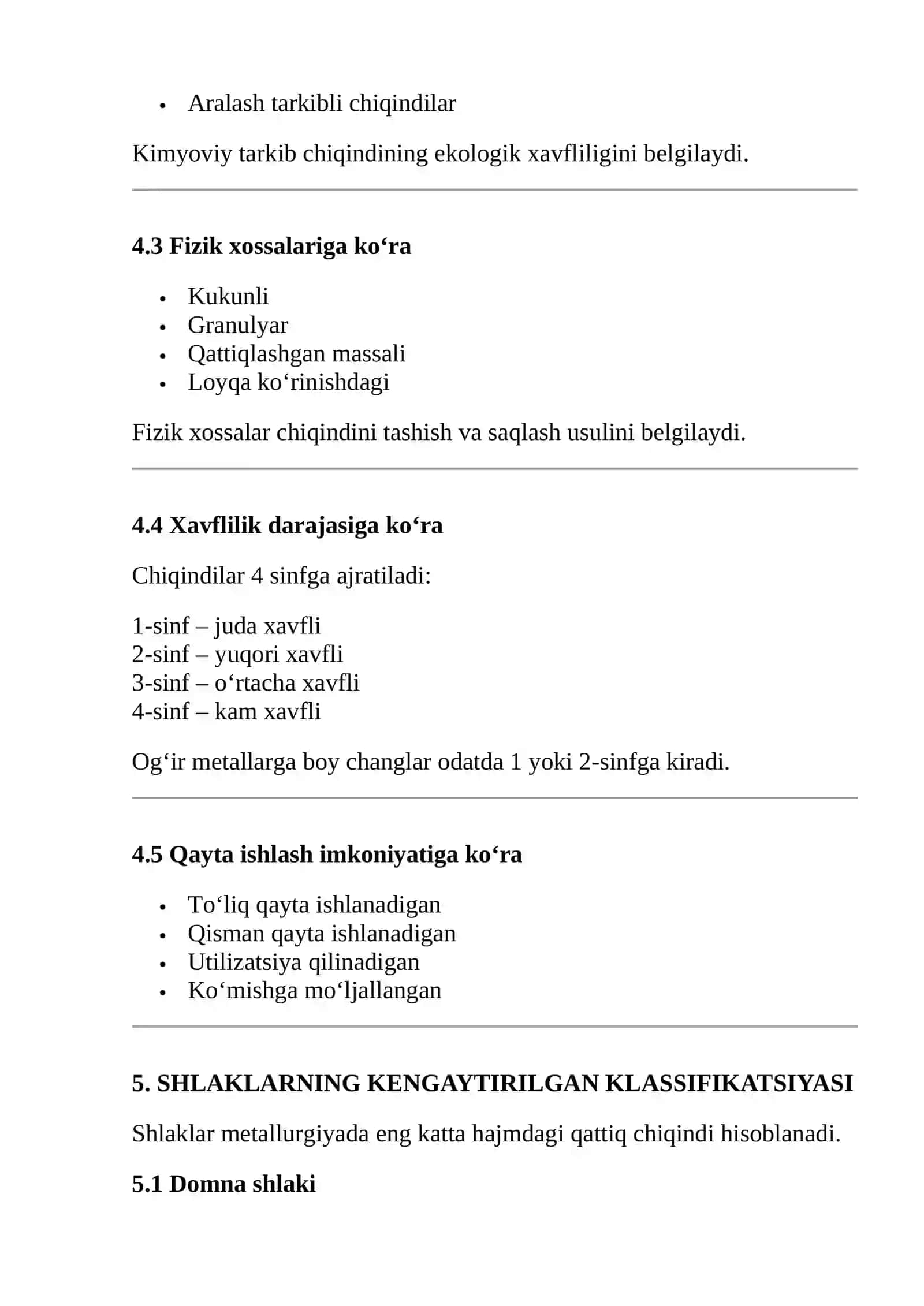 METALLURGIYANING QATTIQ CHIQINDILARIGA KLASSIFIKATSIYASI 4