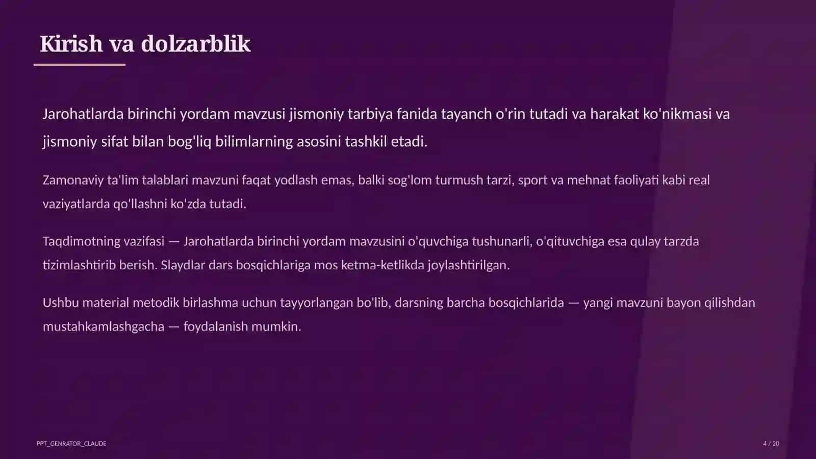 Jarohatlarda birinchi yordam (9-sinf) 4