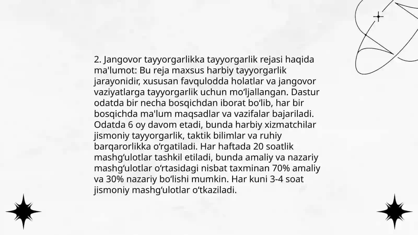 Jangovor tayyorgarlik mashgulotlarini tashkillashtirish va õtkazish 4