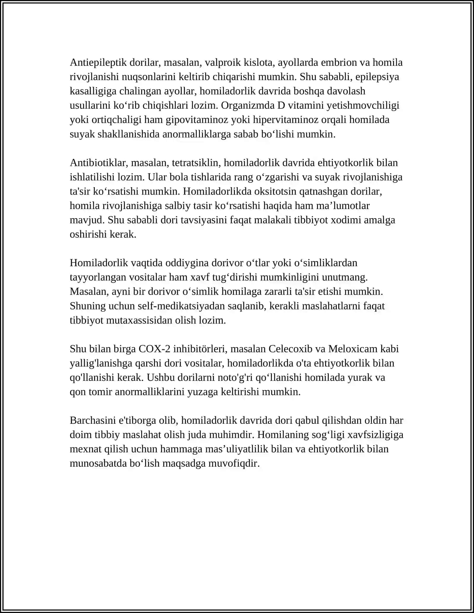 Teratogeniya va dori vositalarining homilaga ta'siri 4