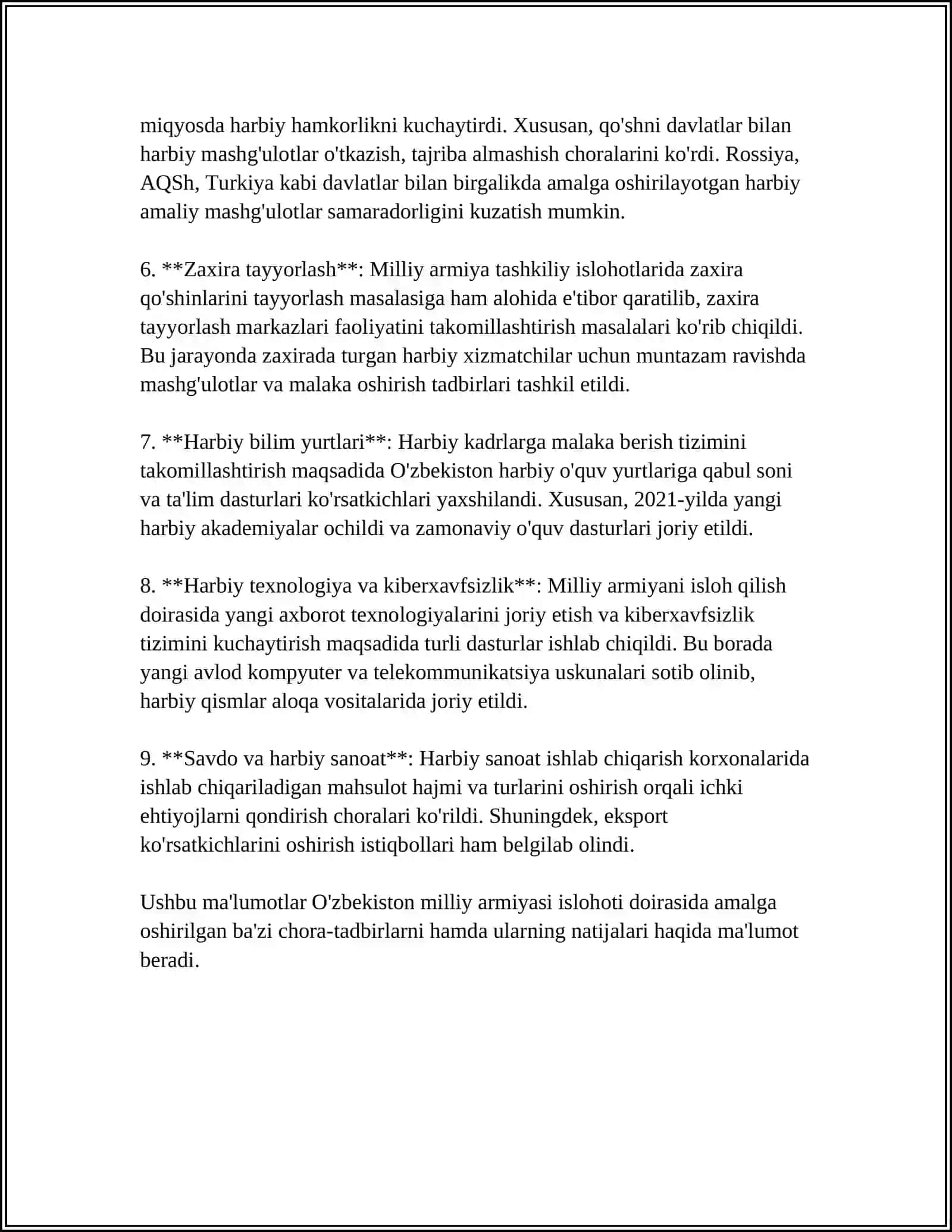 O'ZBEKISTON QUROLIY KUCHLARI."MILLIY ARMIYA"NING TAKOMILLASHISHI 4