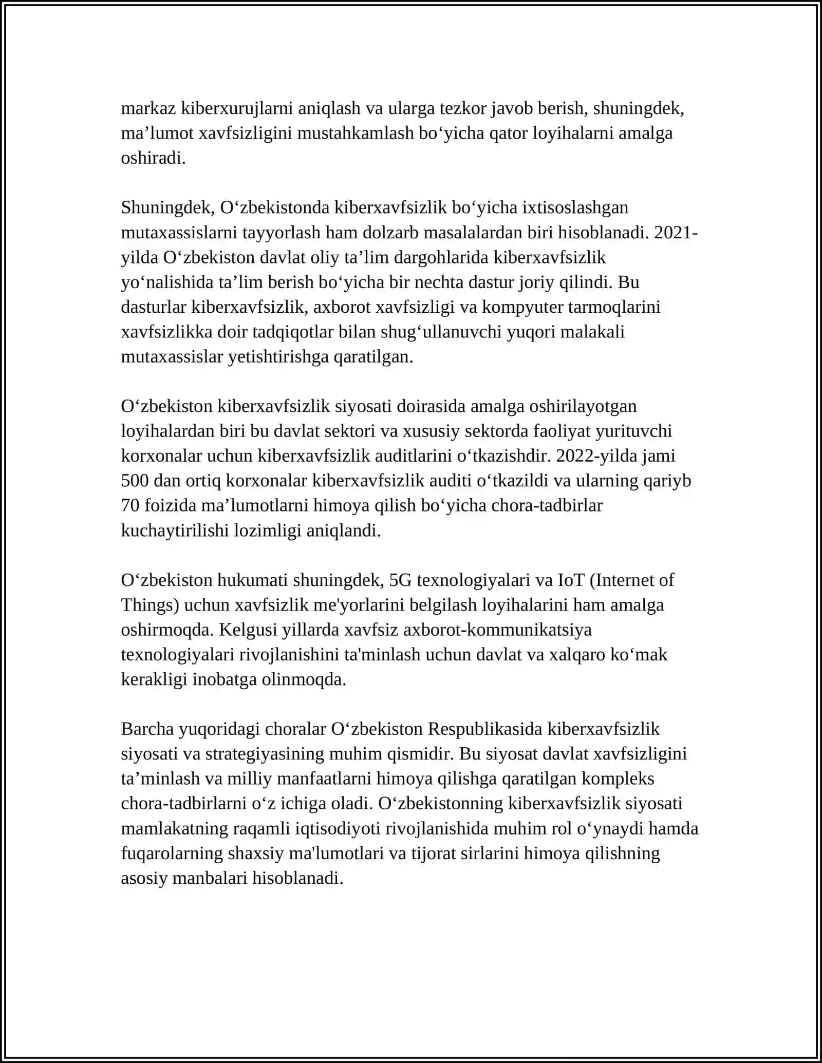 KIBERHUQUQ VA KIBERETIKA SOHASIDA O‘ZBEKISTAN RESPUBLIKASI QONUNCHILIGI 4