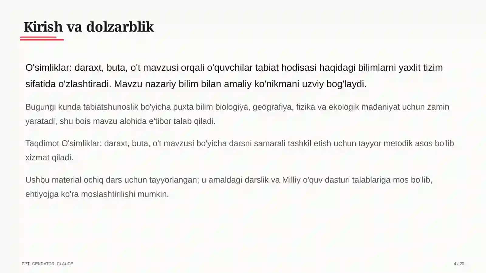O'simliklar: daraxt, buta, o't (1-sinf) 4