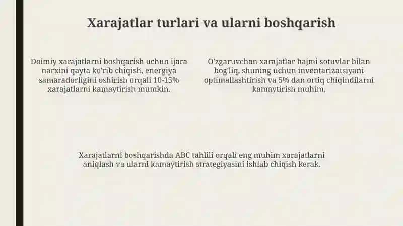 Korxona Xarajatlari va Daromadlari Tahlili 4