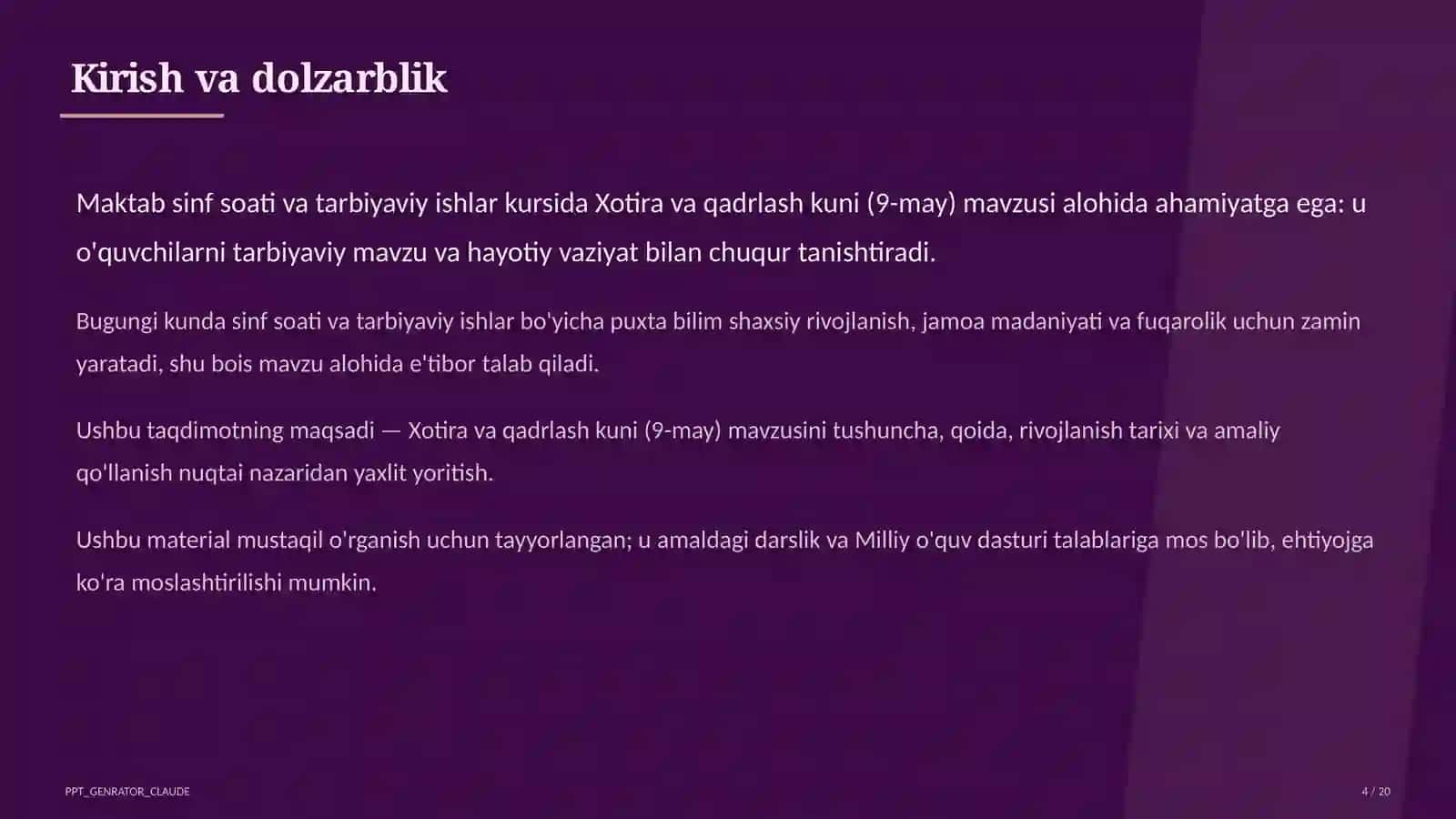 Sinf soati va tarbiyaviy tadbirlar 4