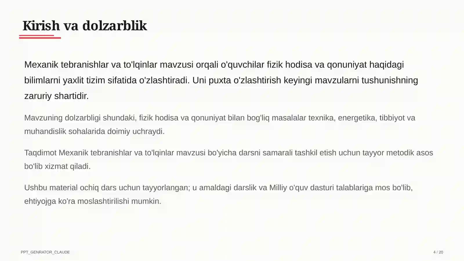 Mexanik tebranishlar va to'lqinlar (9-sinf) 4