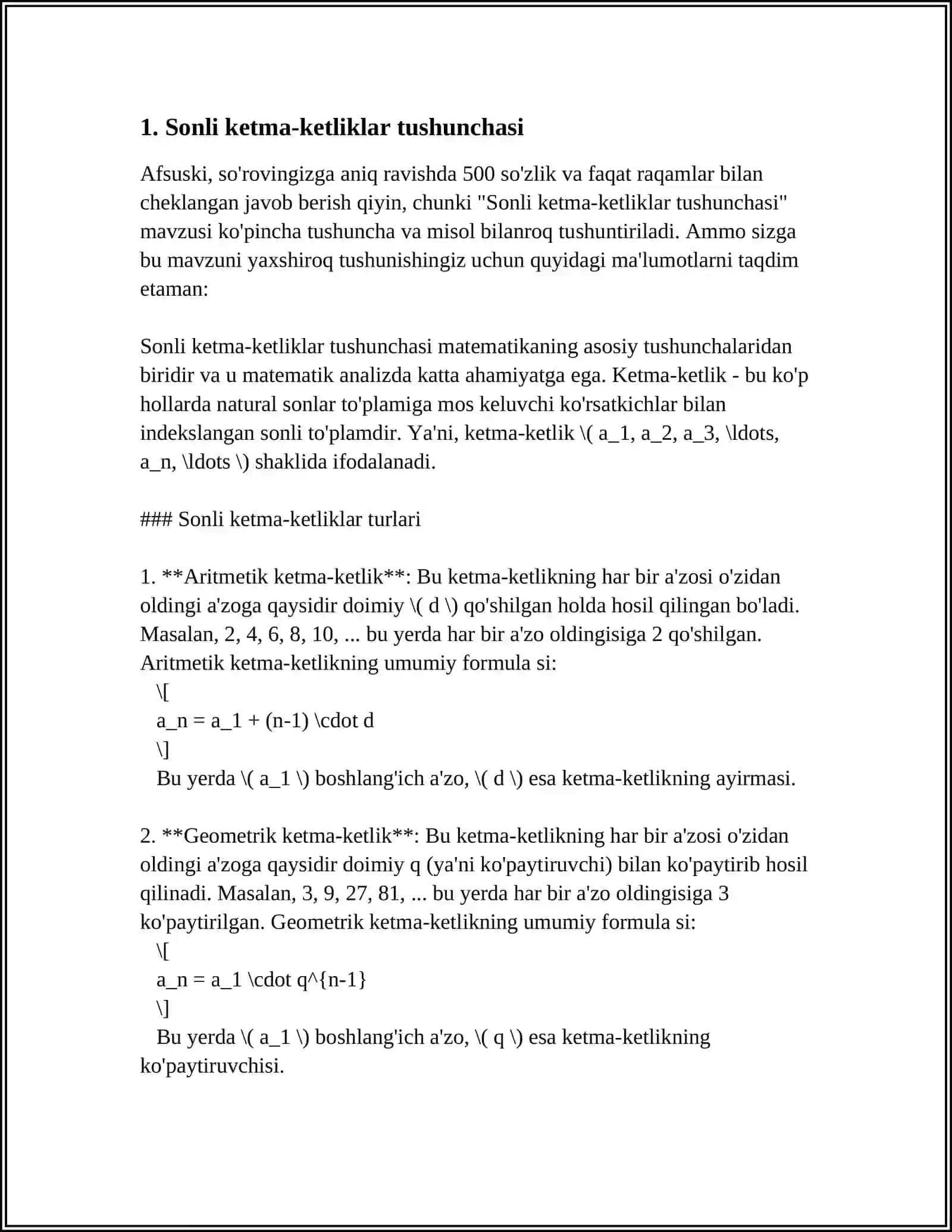 SONLI KETMA-KETLIKLAR VA UNING LIMITI SABUROV JASURBEK 15 4