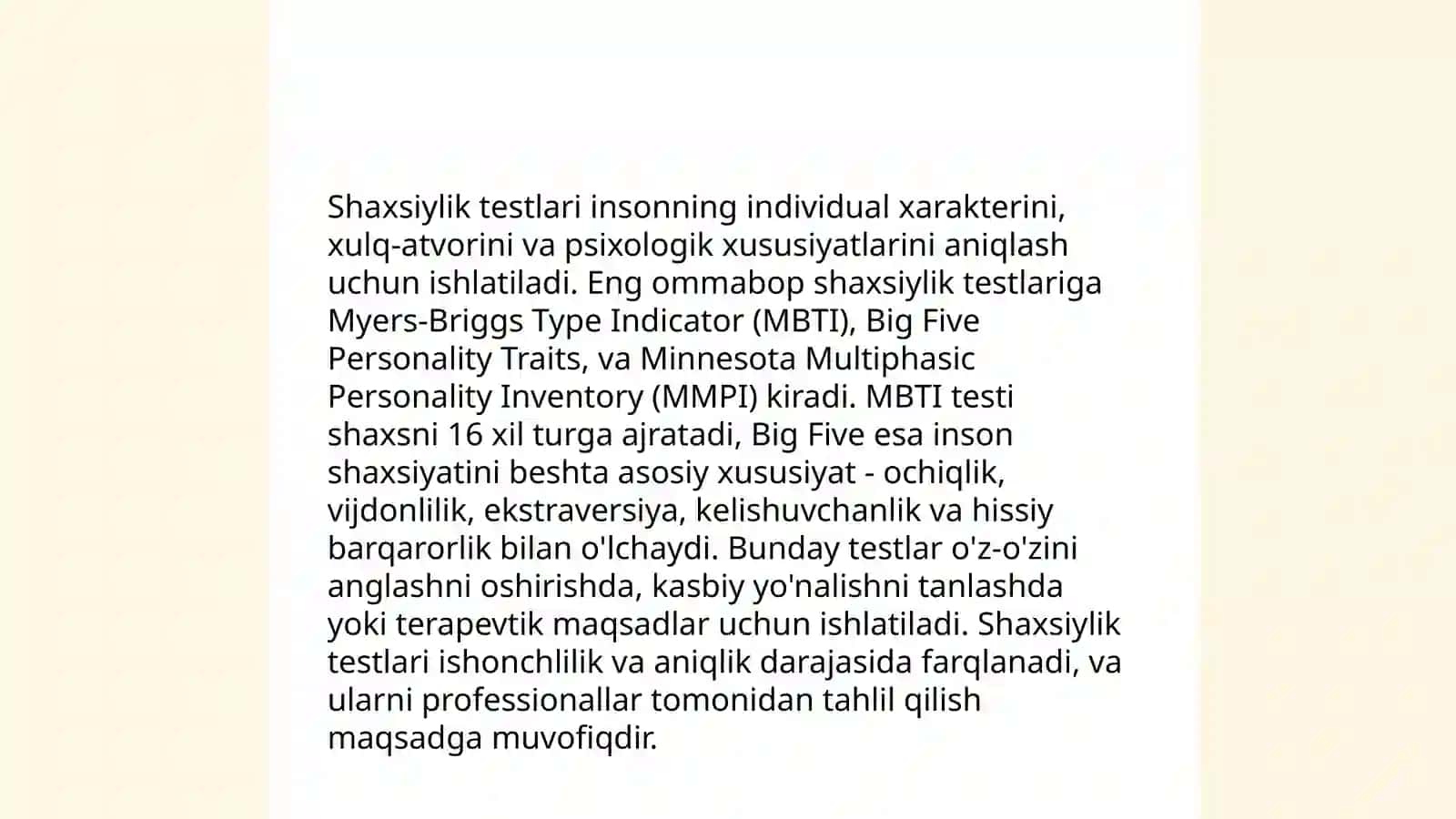Psixologik testlar va ularning turlari 4