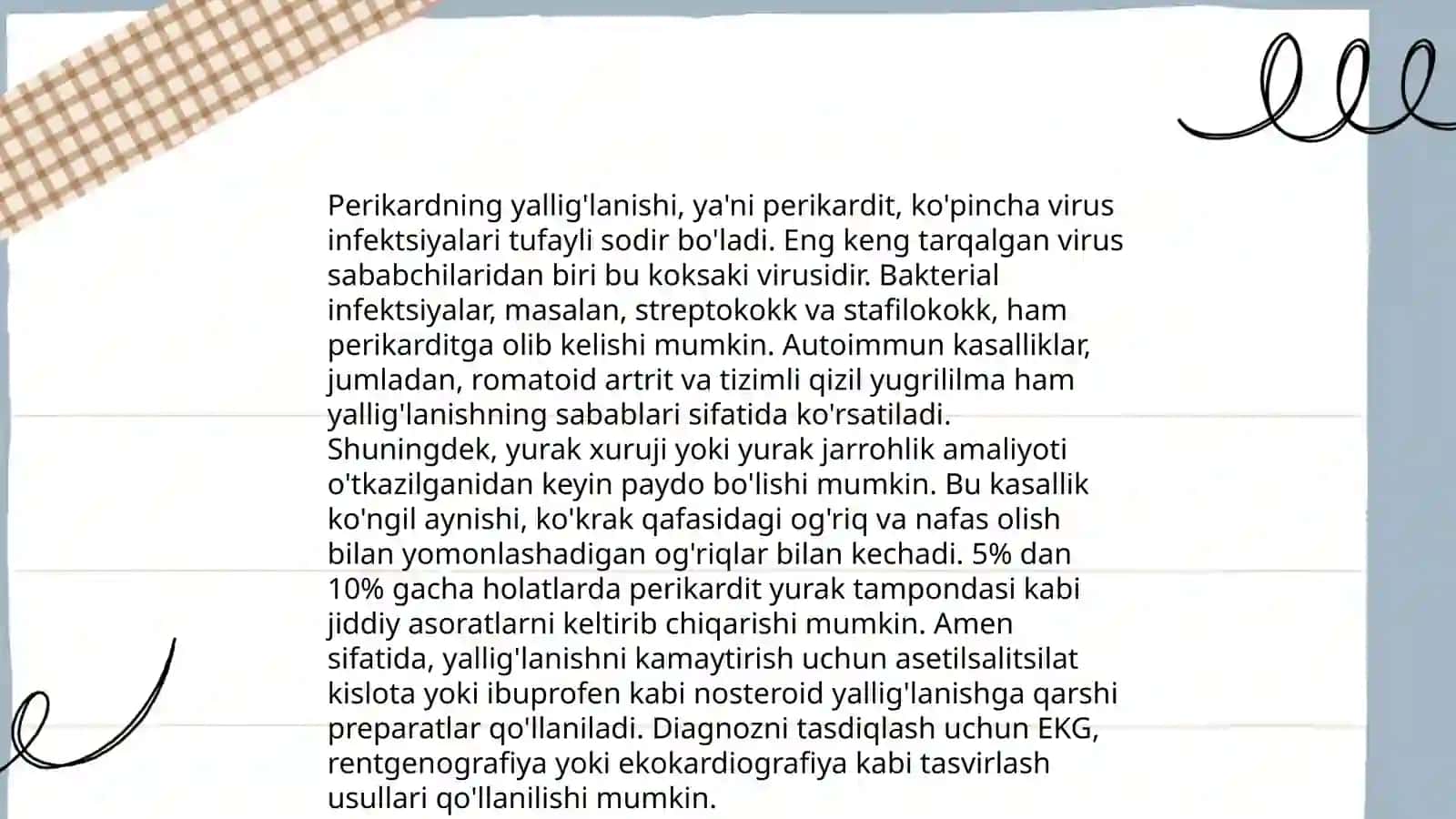 Perikard kasalliklari. Yurak o'smalari. Yurak transplantatsiyasi 4