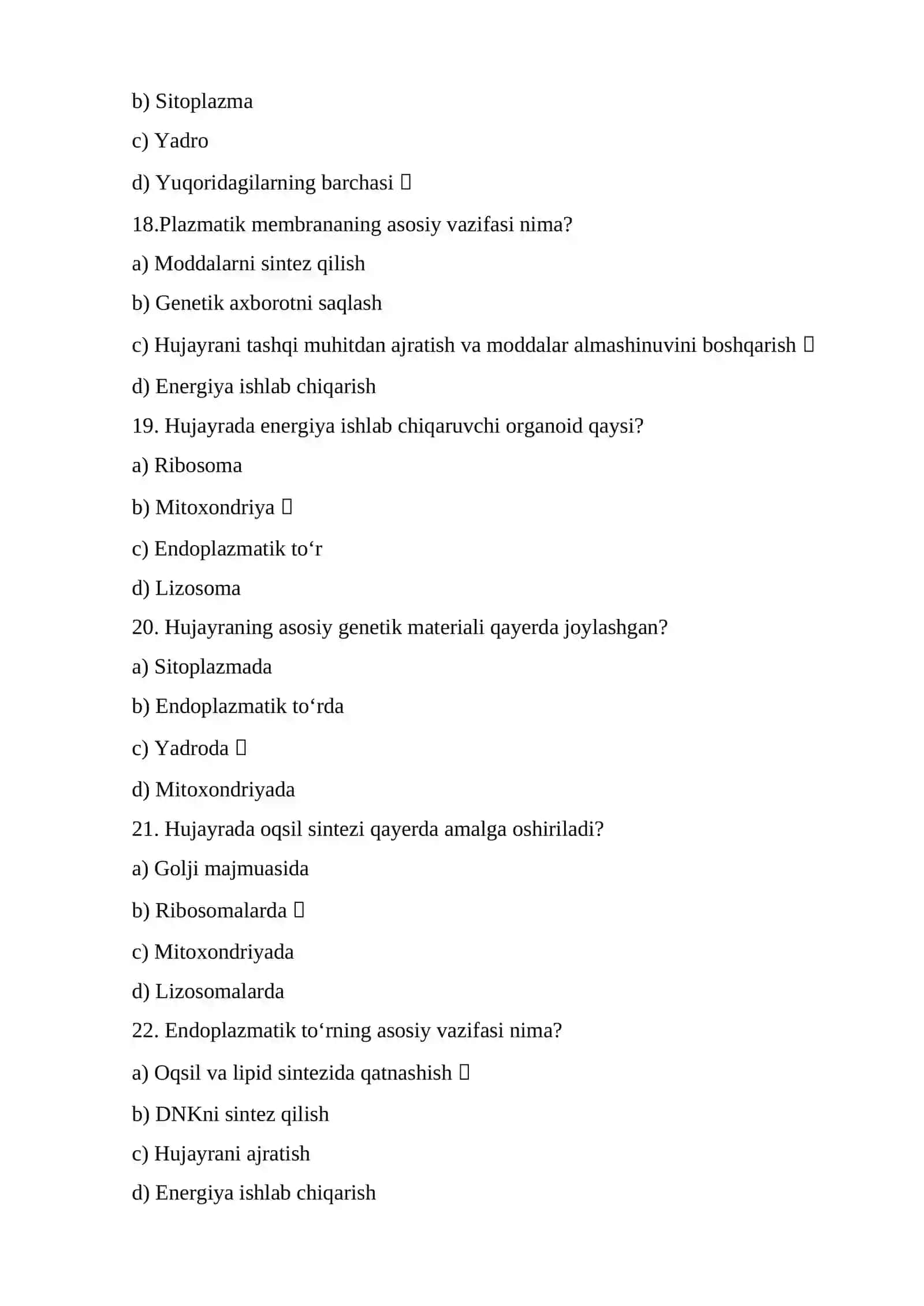 Stomatologiya yo`nalishi uchun yakuniy nazorat testi 4