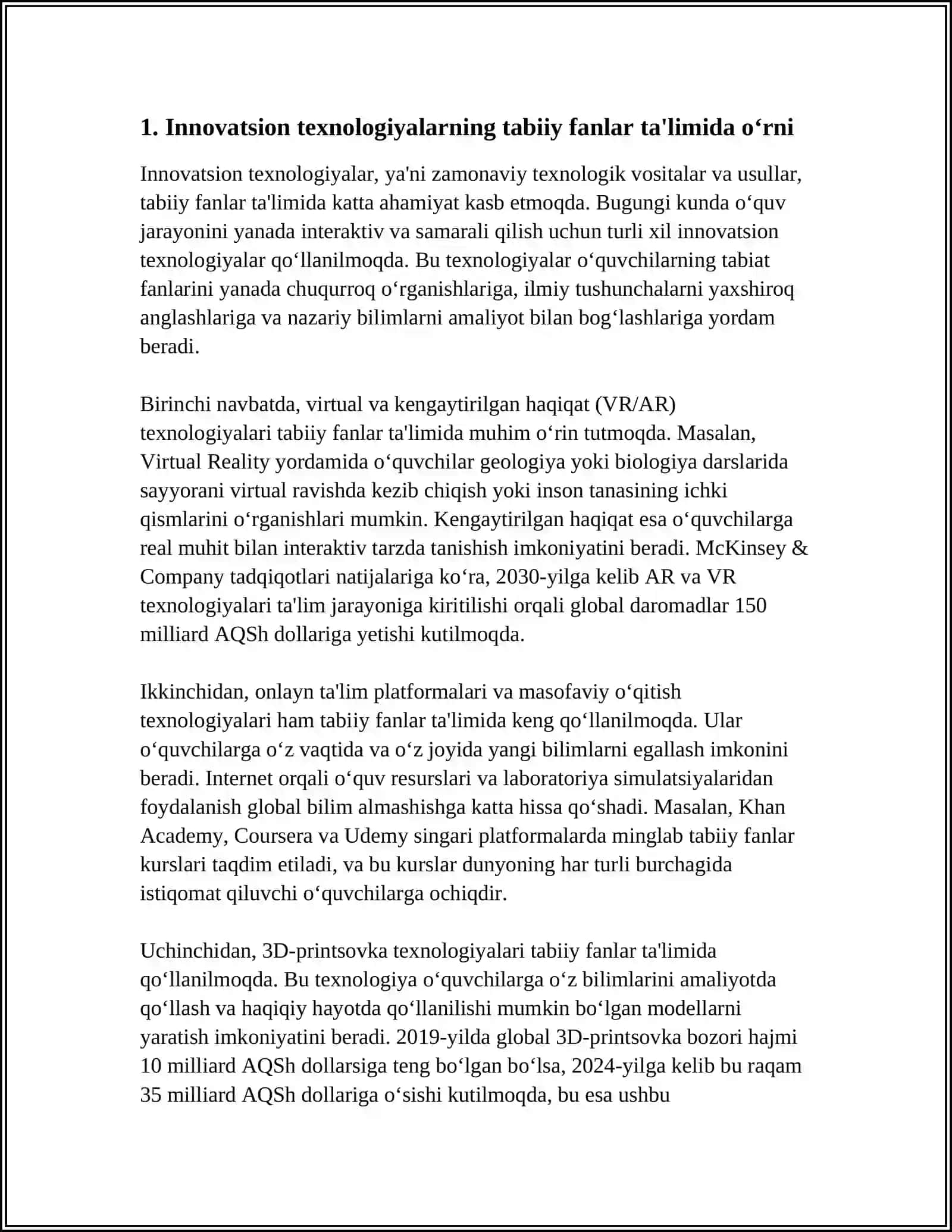 INNOVATSION TEXNOLOGIYALAR ASOSIDA TABIAT BILAN TANISHTIRISH MASHGʻULOTLARINI IJODIY TASHKIL ETISH BOʻYICHA REFERAT YOZISH 4