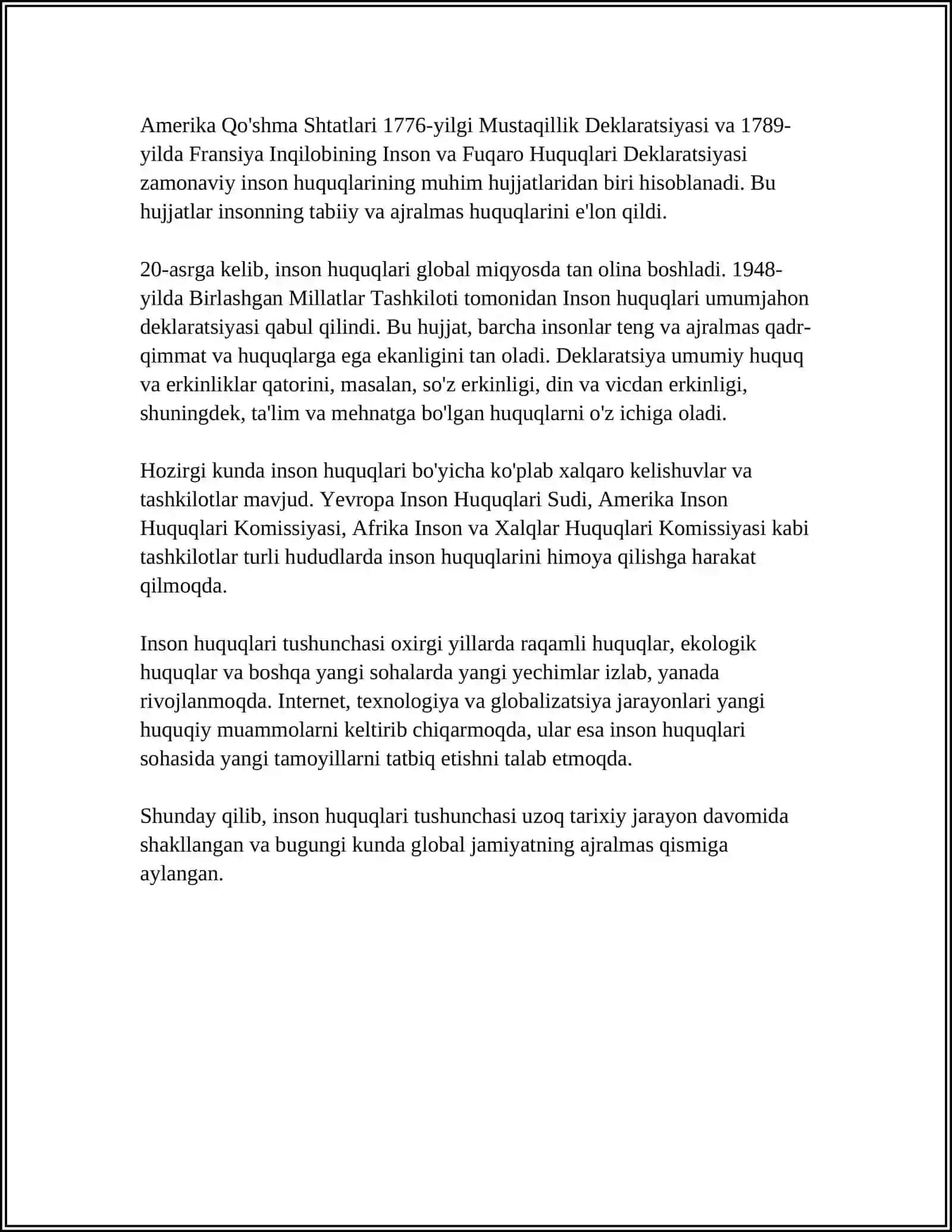 O'ZBEKISTONDA INSON HUQUQLARI VA ERKINLIKLARI KAFOLATINING YARATILISHI 4