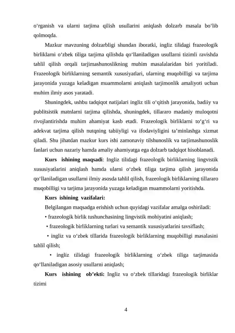 Ingliz tilidagi frazeologik birliklarning oʻzbek tilidagi tarjimasi 4