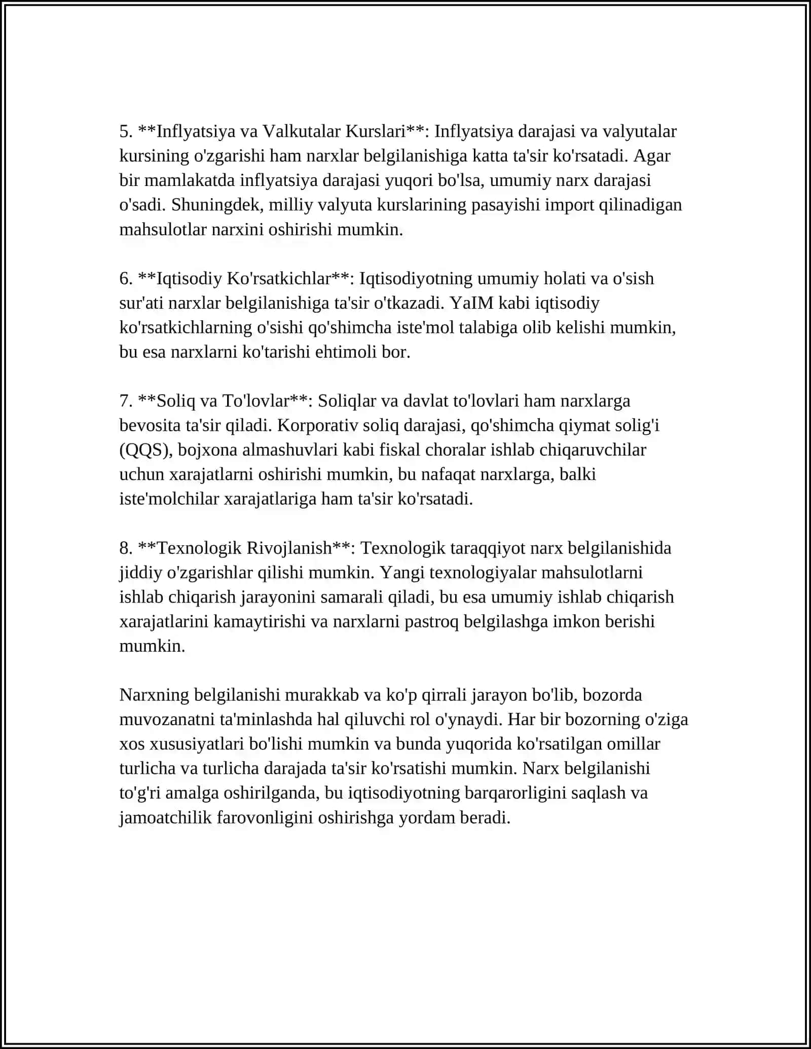 NARX, UNING OBʼYEKTIV ASOSLARI, TURLARI VA TASHKIL TOPISHNING BOZOR MEXANIZMI 4