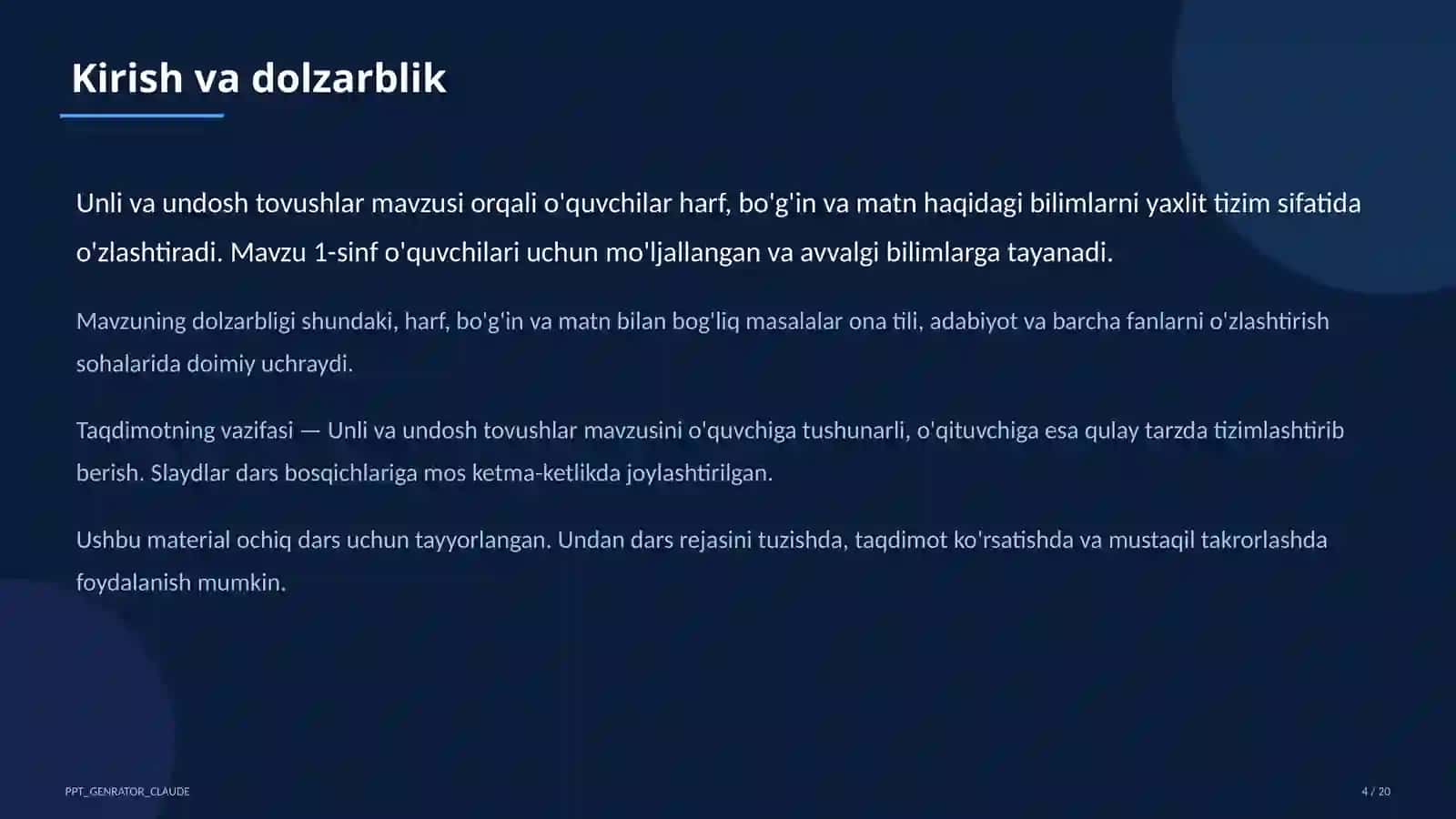 Unli va undosh tovushlar (1-sinf) 4