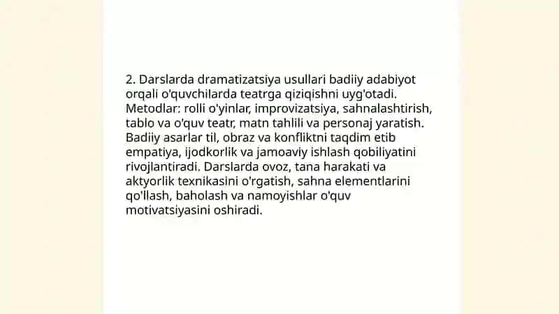 Badiiy adabiyot vositasida oʻquvchilarni teatr sanʼatiga boʻlgan qiziqishlarini shakllantirish 4